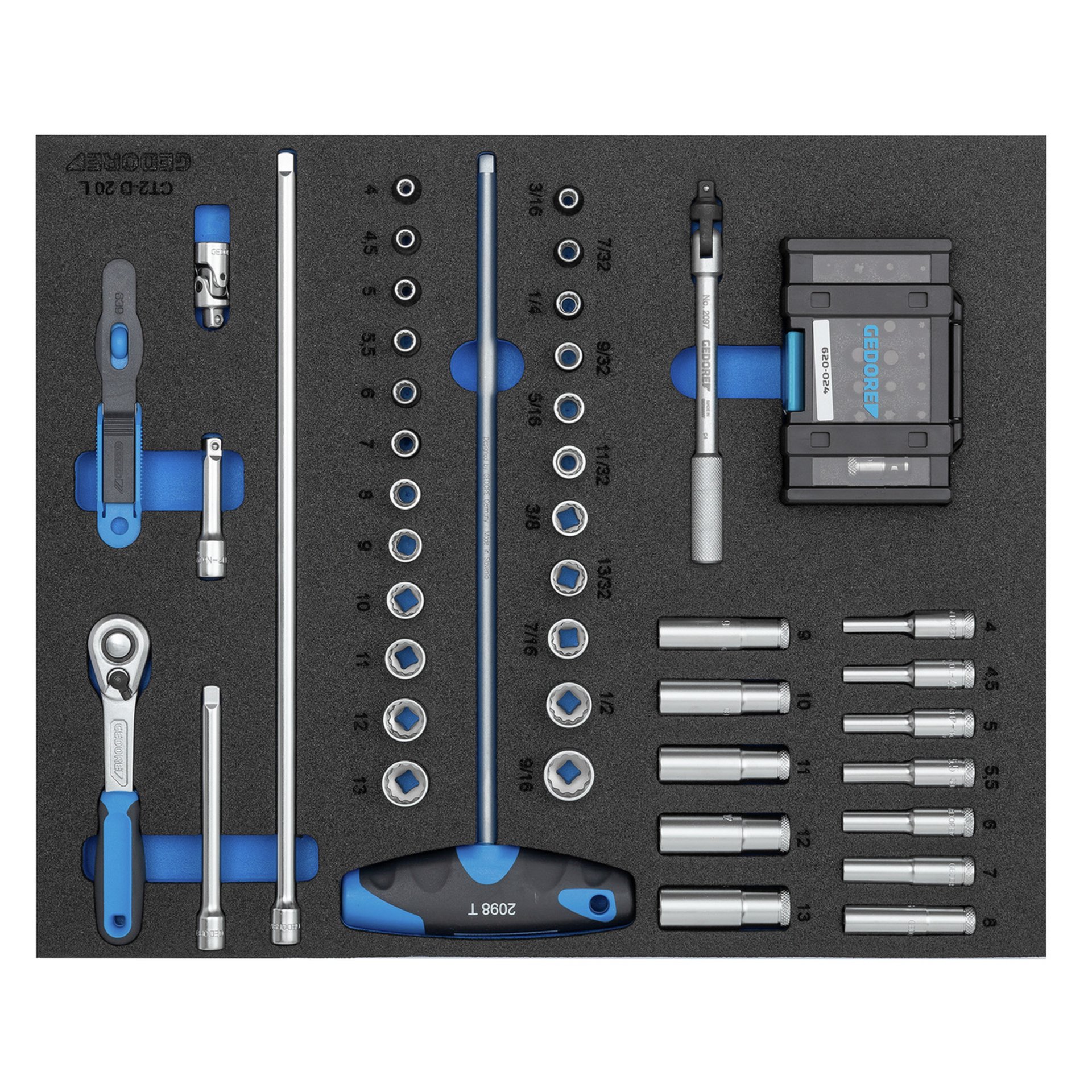 2005 CT2-D 20 Steckschlüssel-Sortiment 1/4" in Check-Tool-Modul, 67-teilig