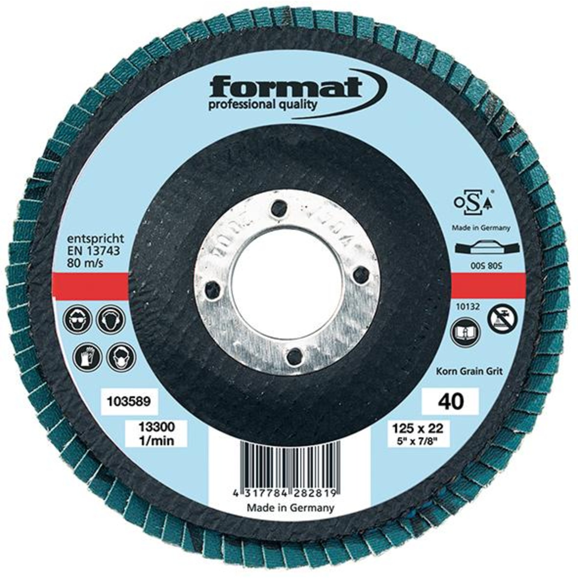 Fächerschleifscheibe für die Edelstahlbearbeitung, Zirkonkorund, Ø 125 mm, 6° gewölbt