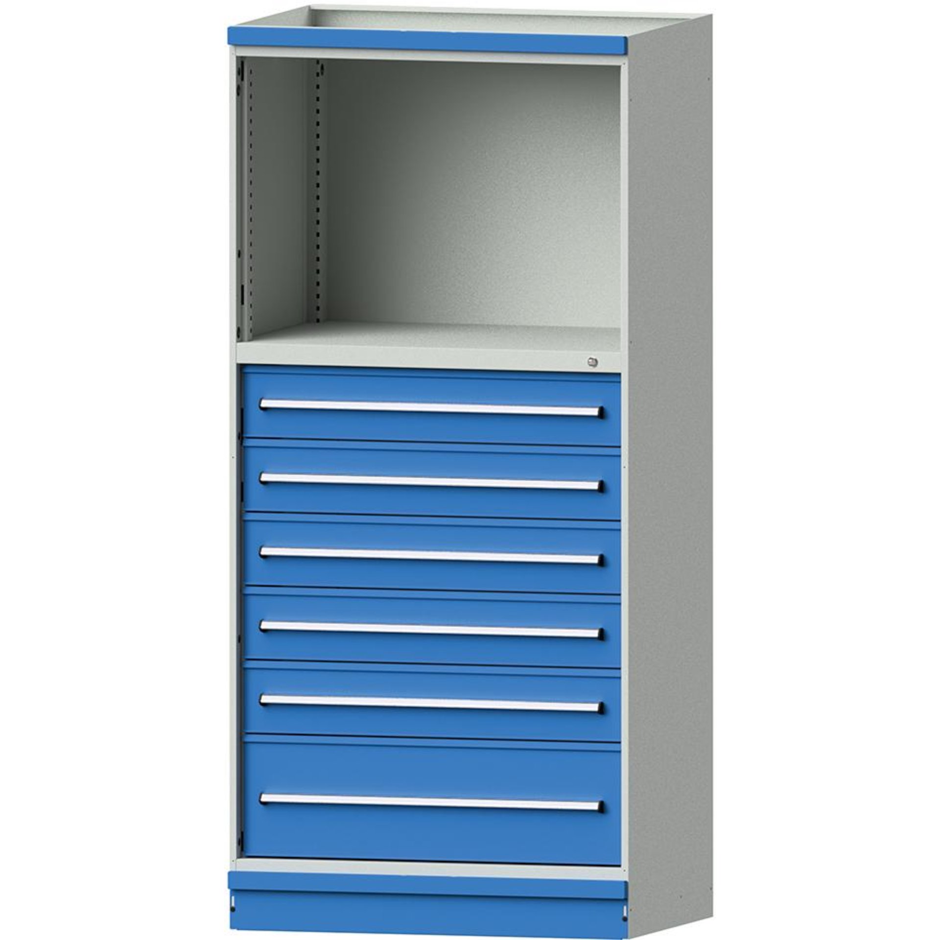 Modulschrank Modell 4003 B1015xT720xH2200mm RAL 7035/5012 6 Schubladen