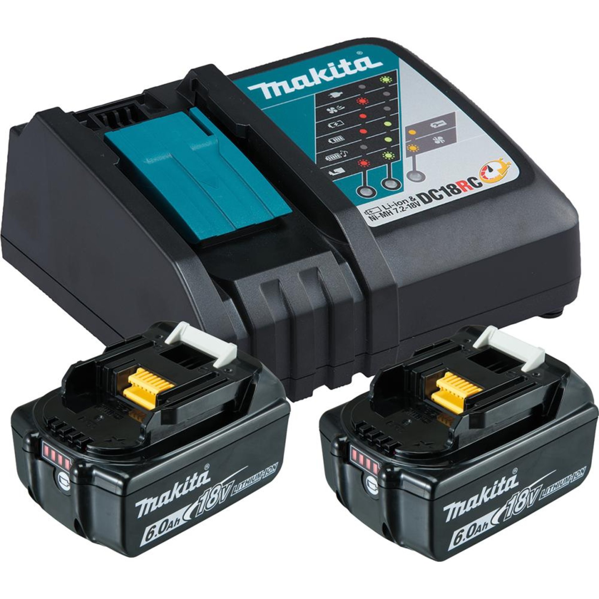 Power Source Kit 18,0 V 6,0 Ah Makita 2x18,0V 6,0 Ah Ladegerät DC18RC Karton