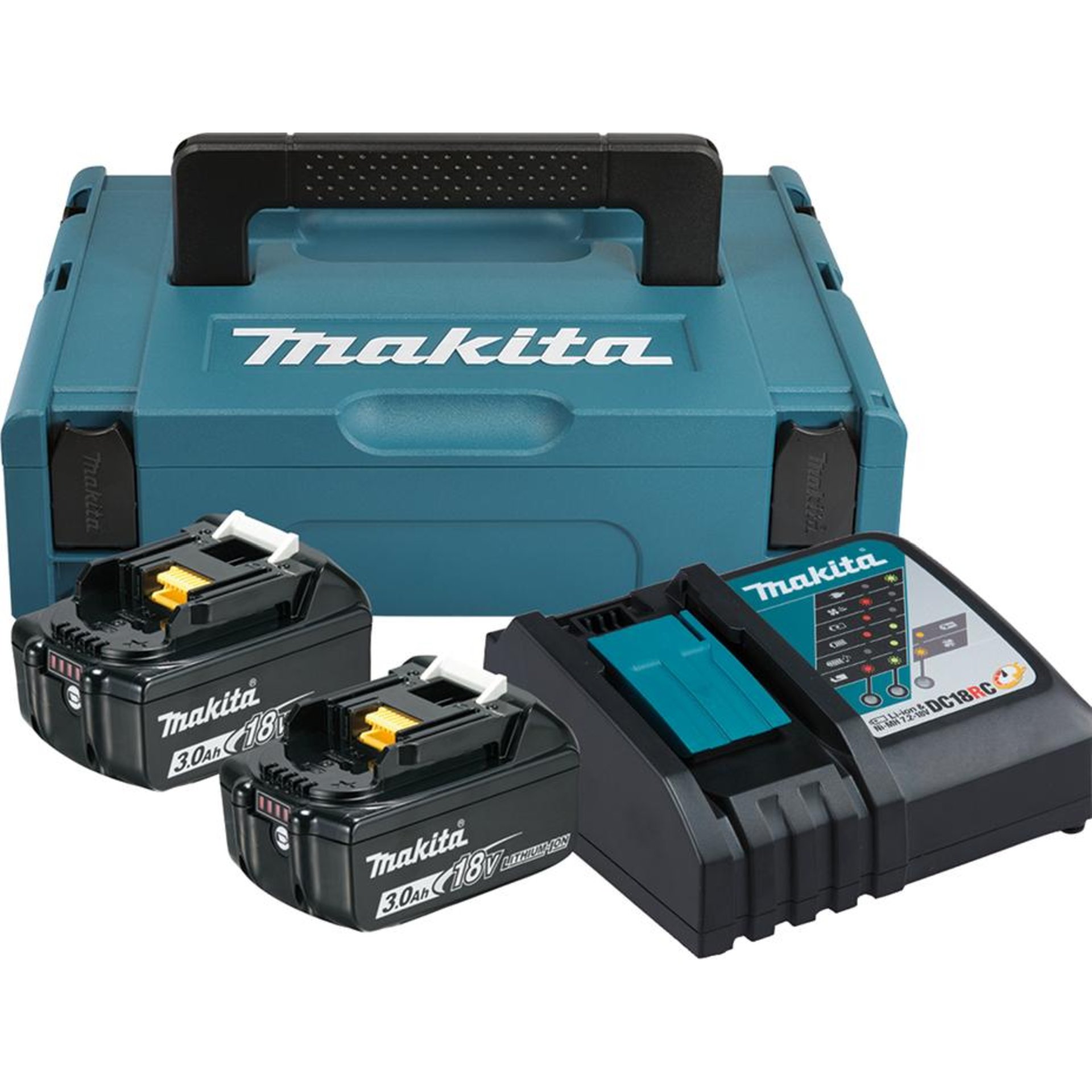 Power Source Kit 18,0 V 3,0 Ah Makita 2x18,0V 3,0 Ah Ladegerät DC18RC MAKPAC