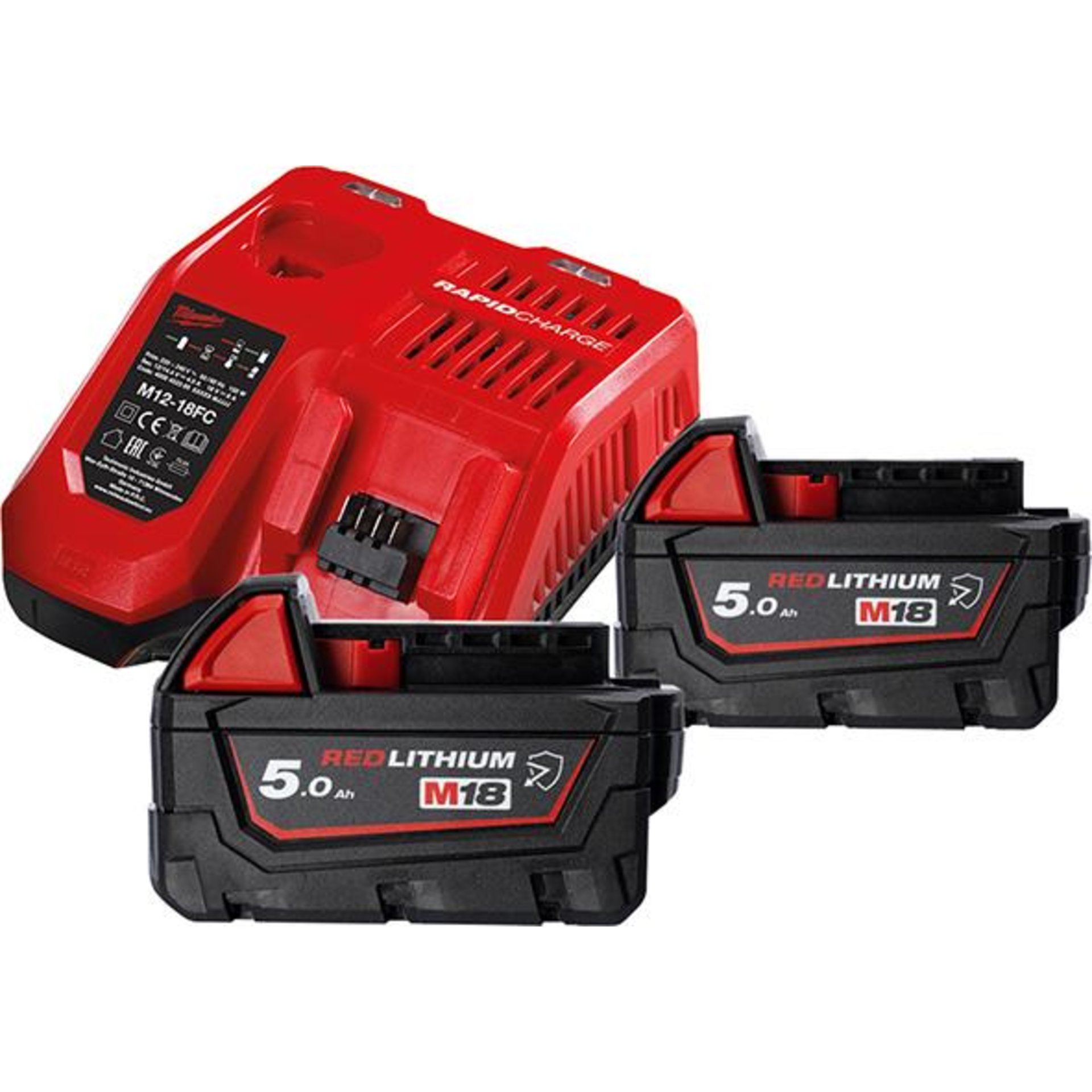 Akku-Starter Set Chemier.M18 NRGCR-502 Milwaukee 2x18,0 V 5,0 Ah Ladegerät M12-18FC Karton