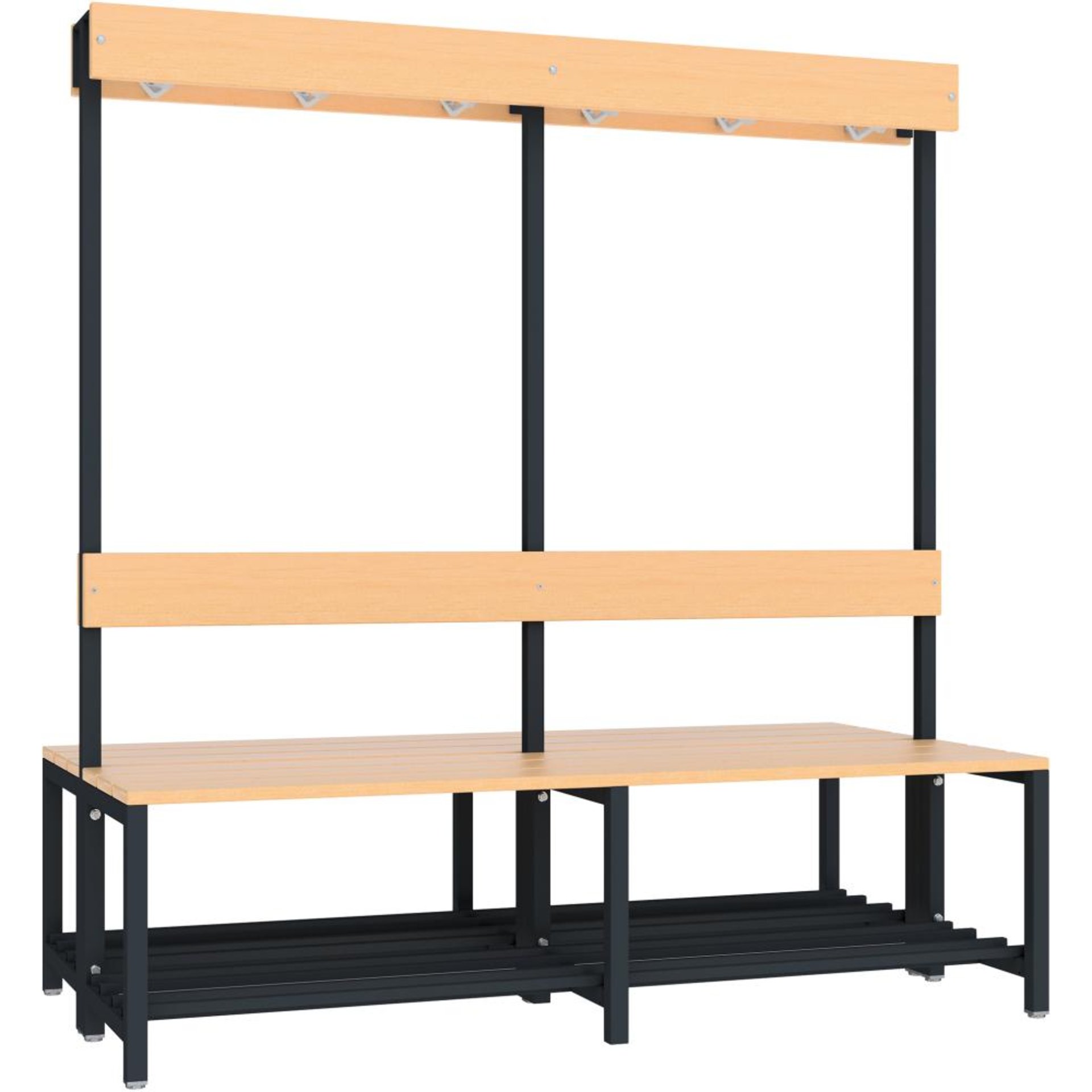 Garderobensitzbank buche mit Schuhrost zweiseitig RAL 7016 B1500xT770xH420/1600mm