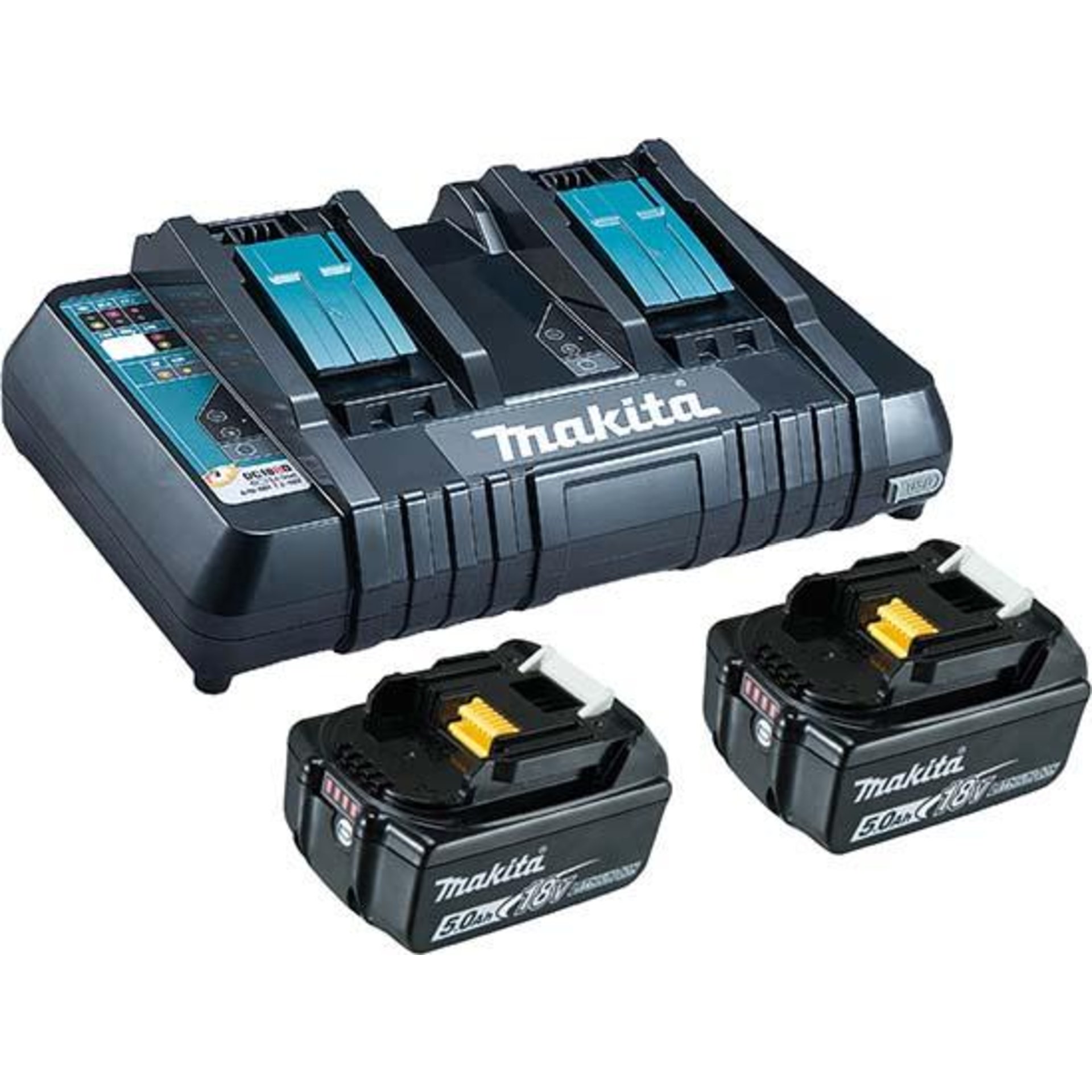 Power Source Kit 18,0 V 5,0 Ah Makita 2x18,0V 5,0 Ah Ladegerät DC18RD Karton