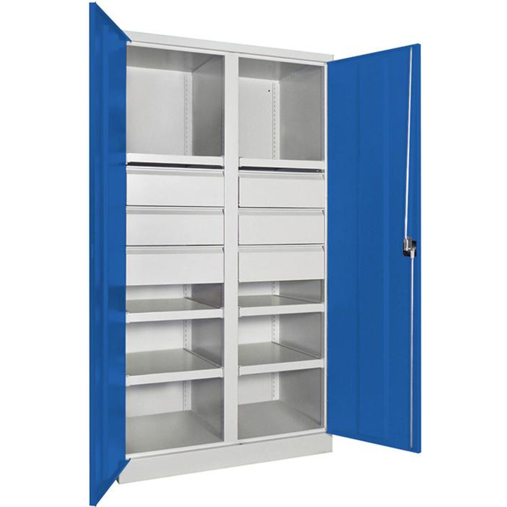Schwerlastschrank m.TürenH1950xB1040xT630 mm 6 FB, SL 6 x FH 175 mm RAL 7035 Mittelwand