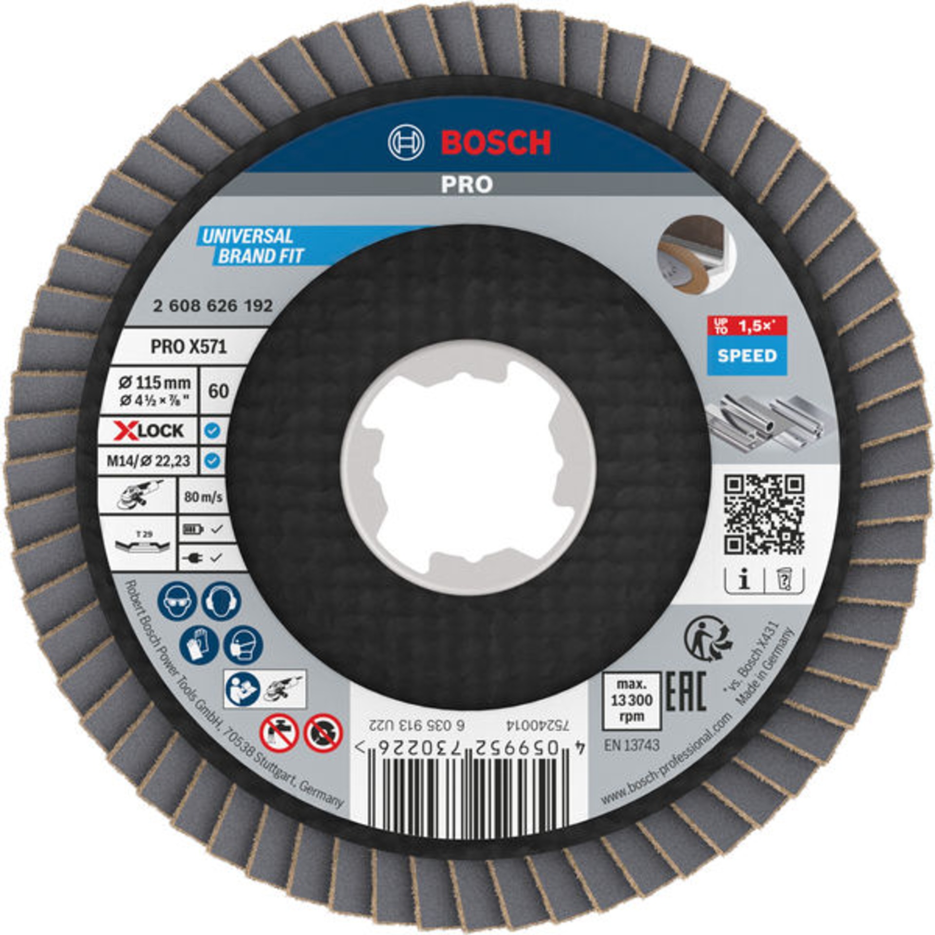 PRO X571 Fächerschleifscheibe, abgewinkelt, 115 mm, K60, X-Lock