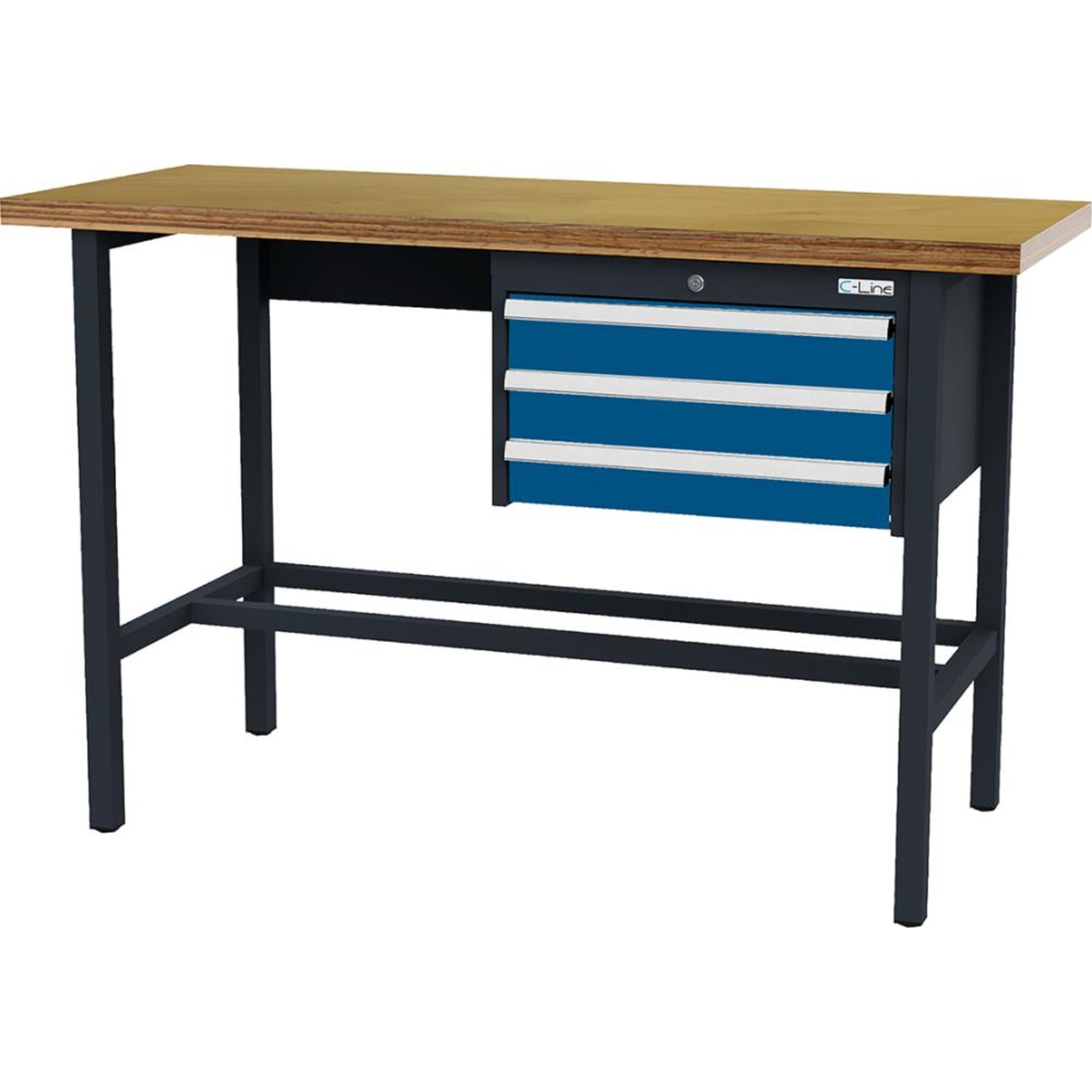 Arbeitstisch mit 3 Schubladen B1500xT600xH960 mm RAL 7016/5010 Buche MP