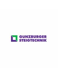 Günzburger Steigtechnik Logo – das Logo zeigt links ein quadratisches Symbol in L-Form mit lila und grünem Farbverlauf, das an eine Ecke oder Stufe erinnert. Rechts daneben steht der Markenname „GÜNZBURGER STEIGTECHNIK