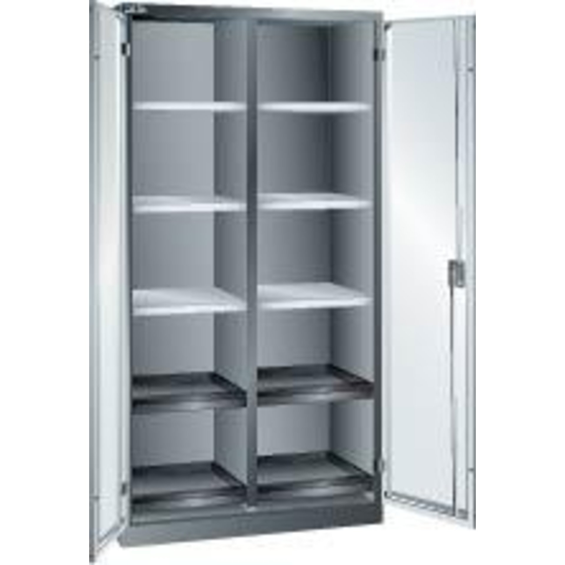 Flügeltürenschrank B1000xT580xH1950mm RAL 7035,Vollblechtür Trennwand,10 Böden