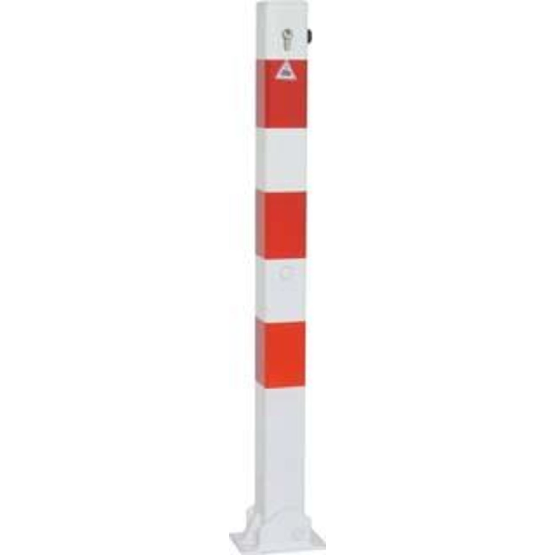 Absperrpfosten rot/weiß H900xB70xT70 mm umlegbar mit Profilzylinder zum Aufdübeln Schake