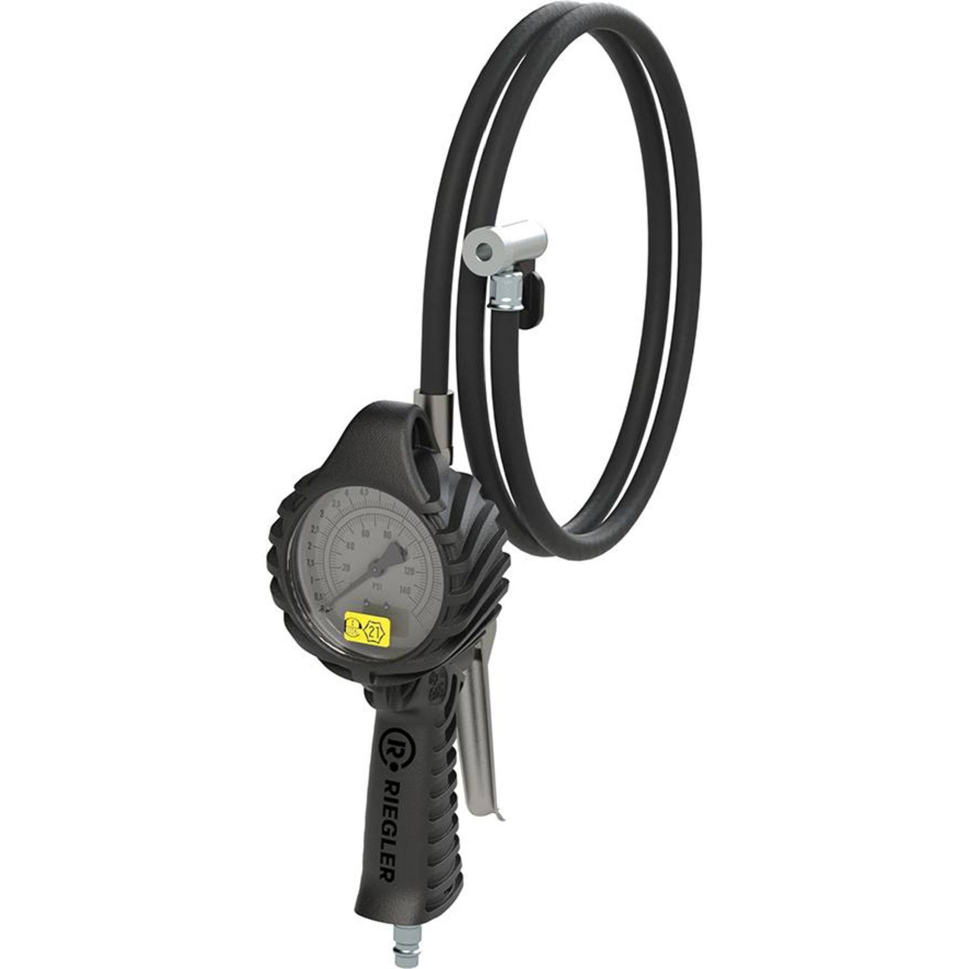 Hand-Reifenfüllmesser mitHebelstecker, drehbar, geeicht, Manom. Ø80mm, 0-12bar/170psi RIEGLER