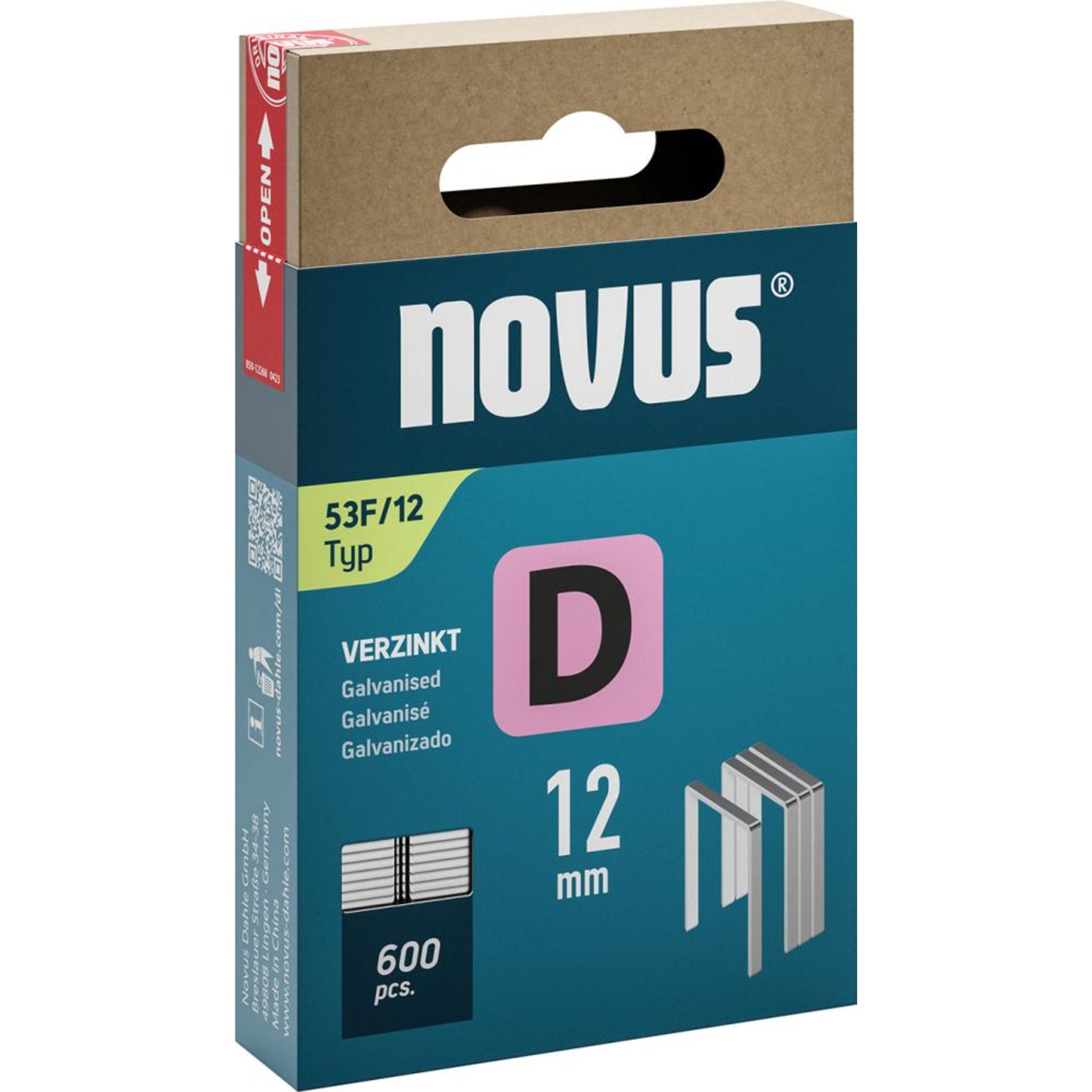 Flachdrahtklammer D Typ 53F/12 mm zn Novus VE à 600 Stück
