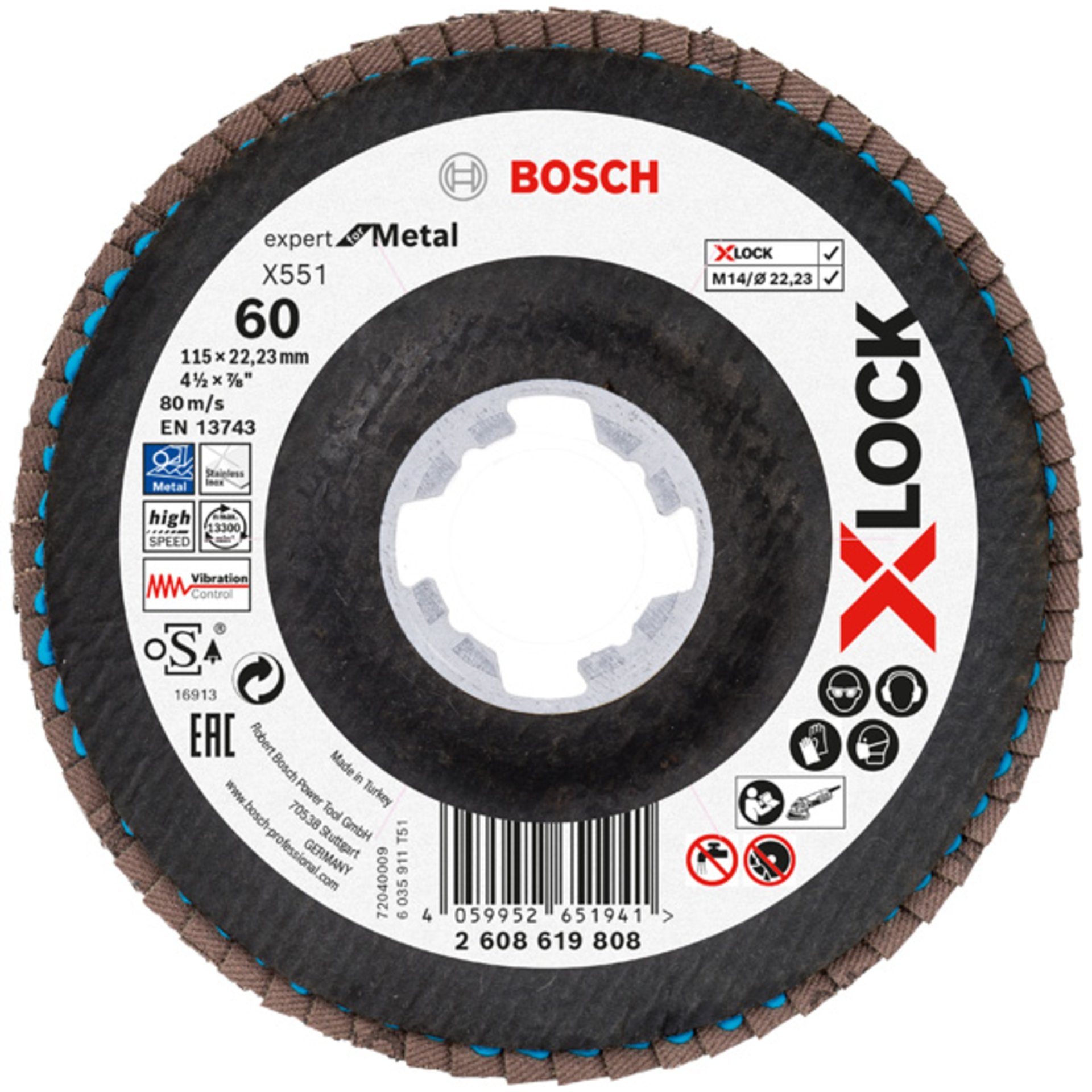 X-LOCK-Fächerschleifscheibe X551, Expert for Metal, K: 60, Scheibend.: 115 mm