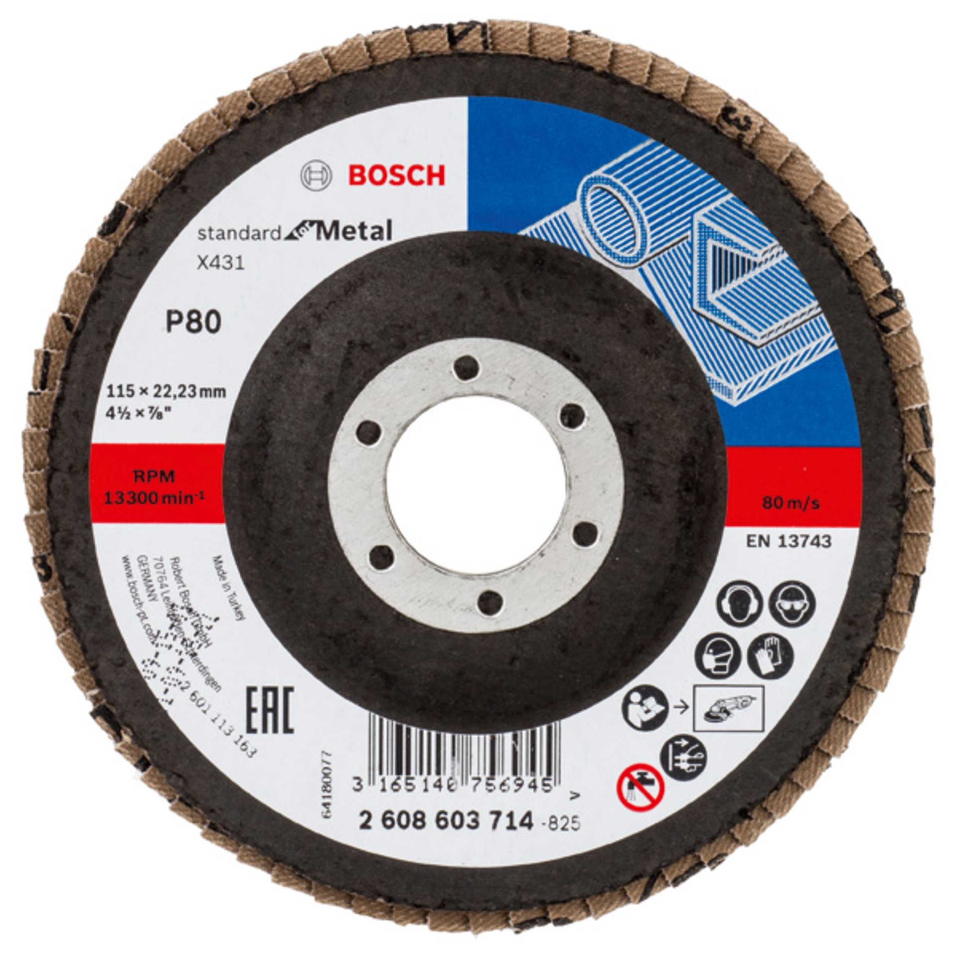 Fächerschleifscheibe X431 Standard for Metal, gerade, 115 mm, 80, Glasgewebe