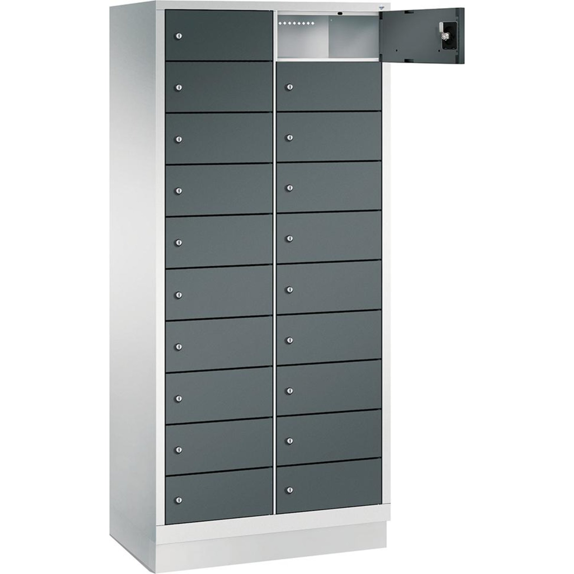 Laptopschrank 2x10Fächer B810xT500xH1800 mm RAL 7035/7016 ohne Elektrifizierung