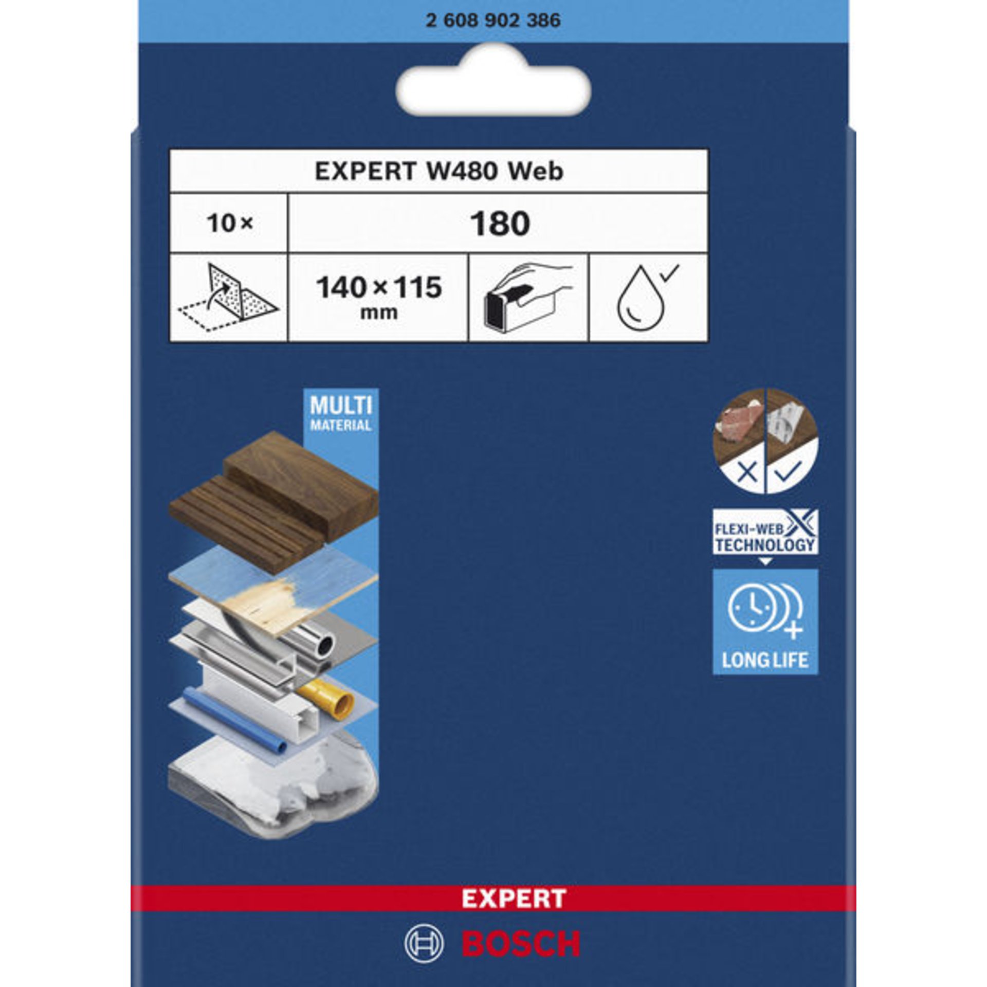EXPERT W480 Web Handschleifblatt, K180, 10-tlg.