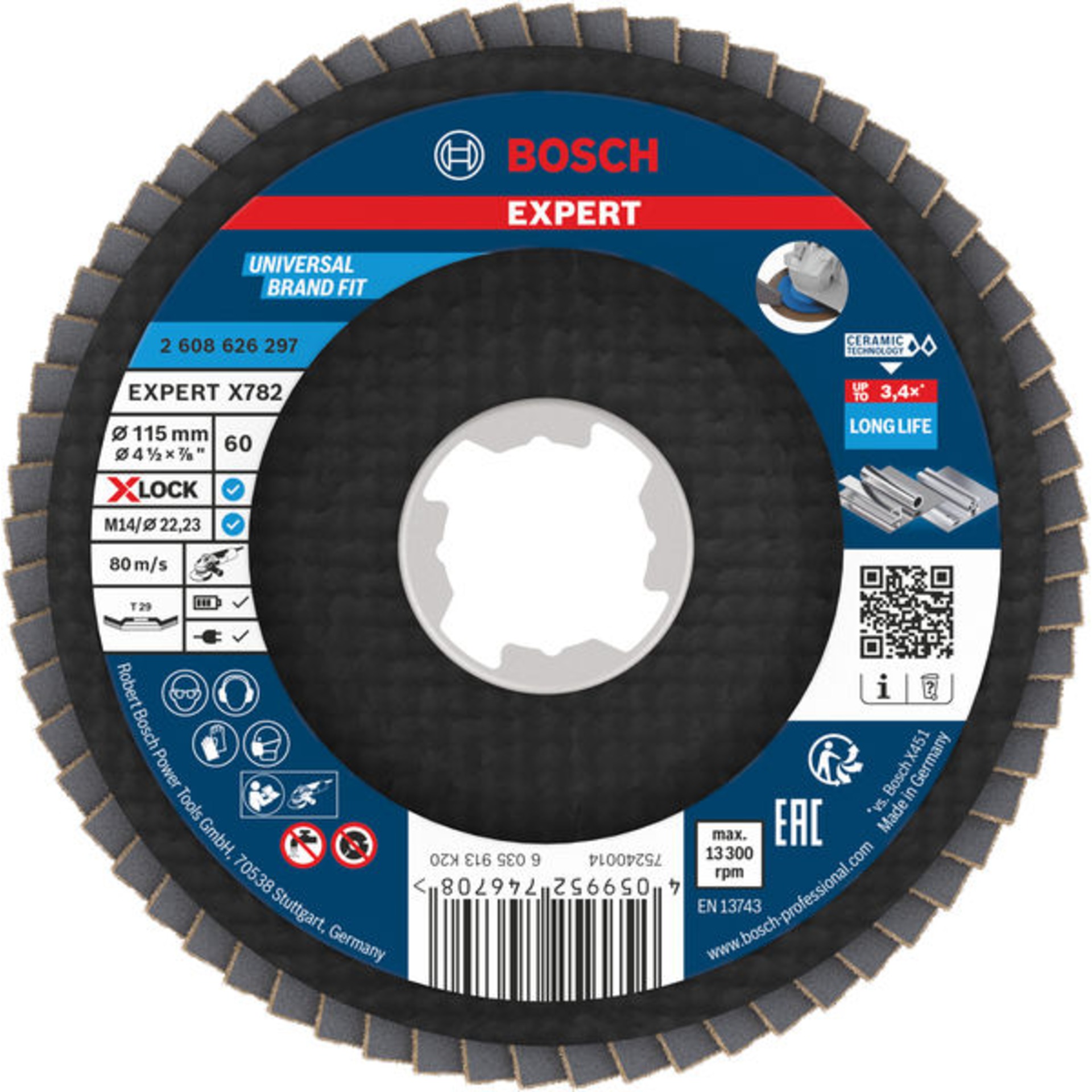 EXPERT X782 Fächerschleifscheibe, abgewinkelt, 115 mm, K60, X-Lock, trimm