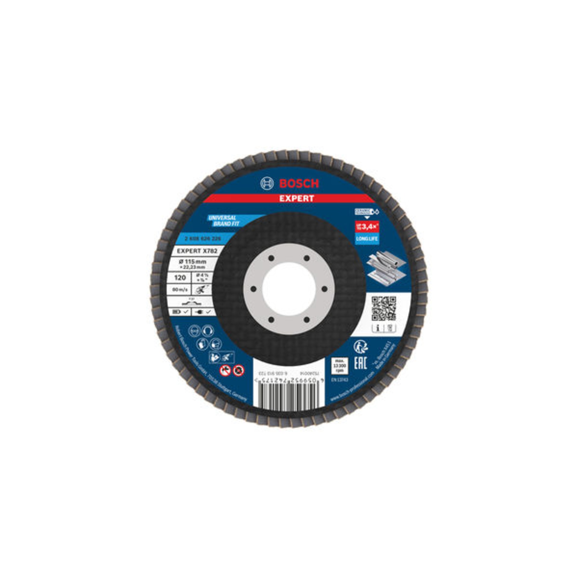 EXPERT X782 Fächerschleifscheibe, gerade, 115 mm, K120, Bohrung 22,23 mm