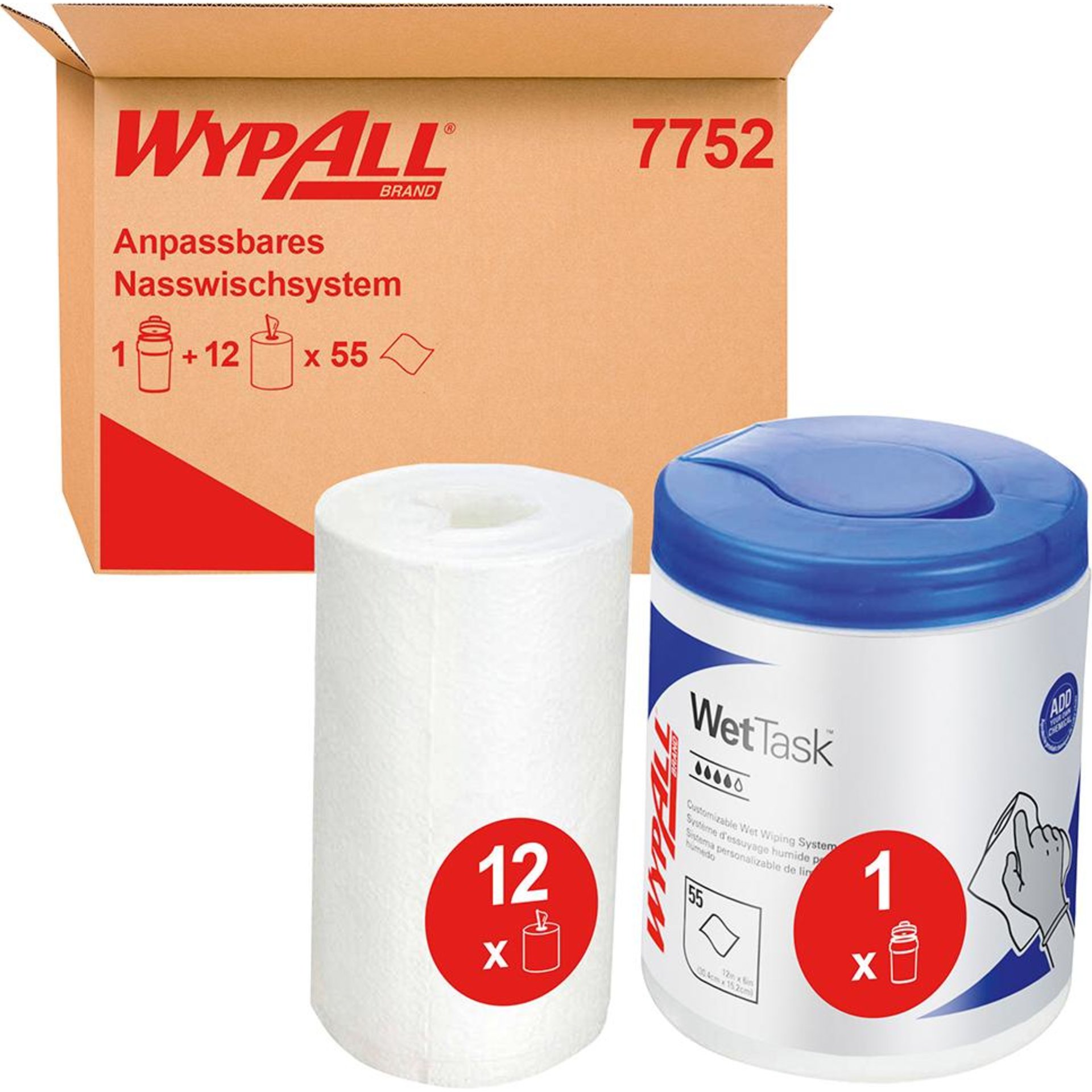 WypAll Wettask Reinigungstücher für Lösungsmittel, weiß 55 Tücher in Spenderbox