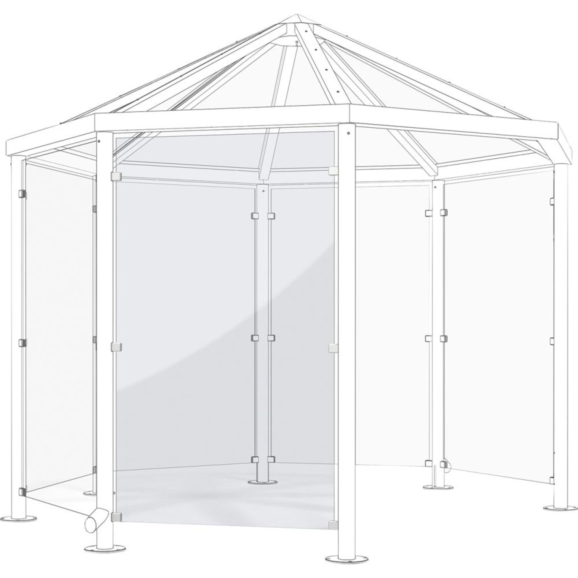 Seitenwand aus ESG-Sicherheitsglas zu Raucherpavillon Paris WSM QUALITÄT IN METALL