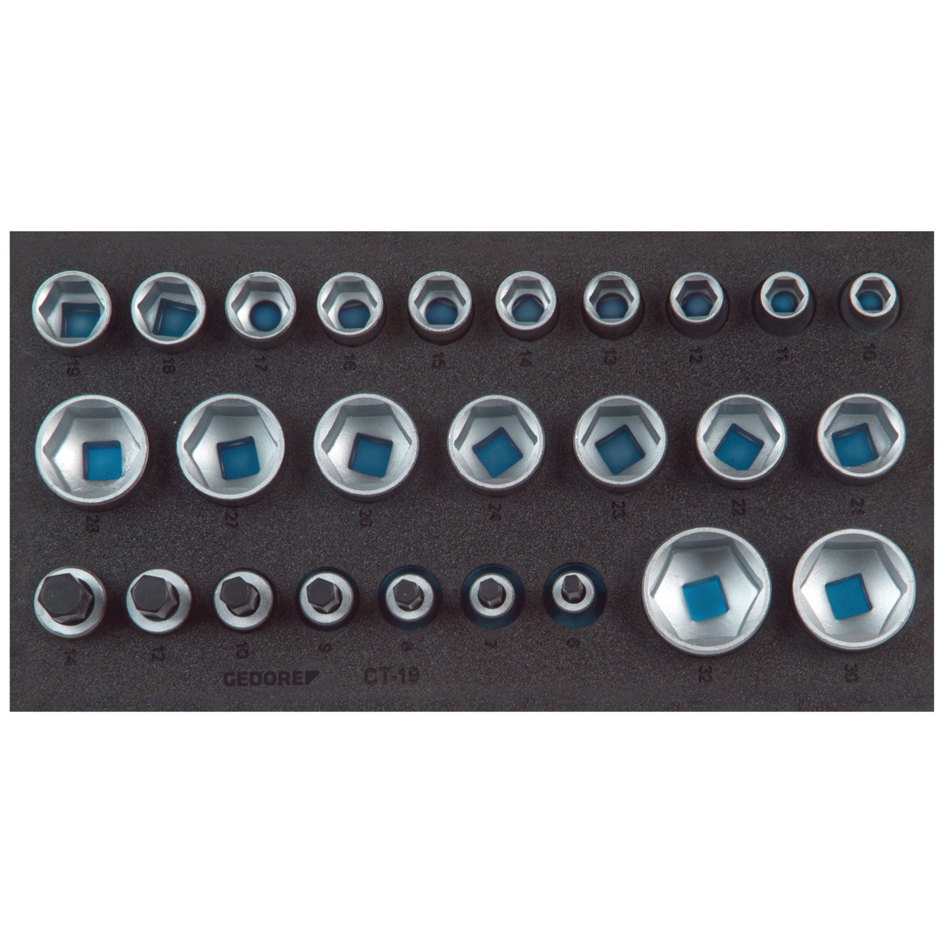 1500 CT1-19 Satz Steckschlüsseleinsätze 1/2", 6-kant, in Check-Tool-Modul