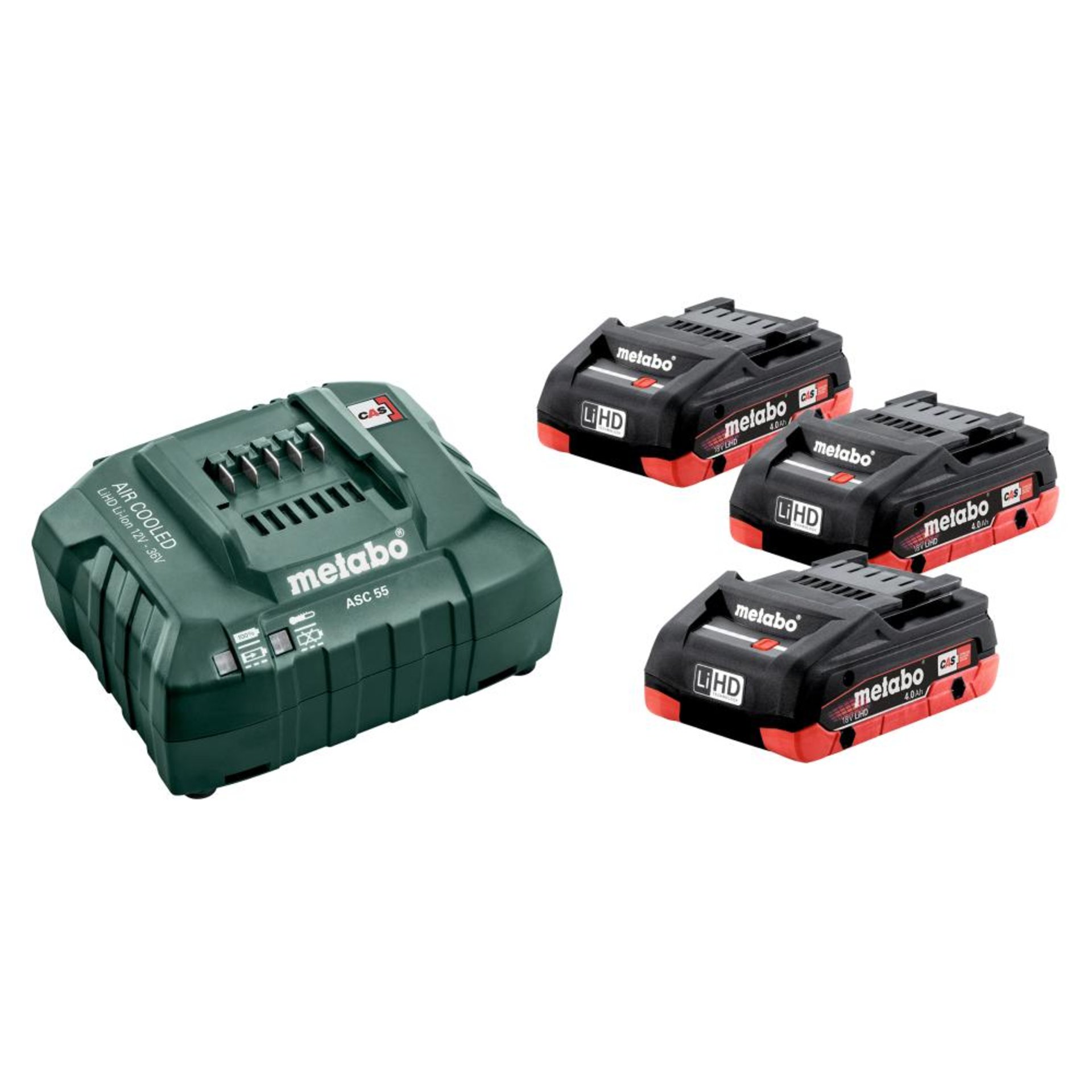 Akku-Starter Set LiHD 18,0 V 3 x 4,0 Ah Metabo Ladegerät ASC 55 Karton