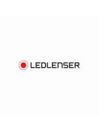 Ledlenser Logo – das Logo zeigt links ein rundes, rotes Symbol mit einem weißen Punkt in der Mitte, das an eine LED-Leuchte erinnert. Rechts daneben steht der Markenname „LEDLENSER