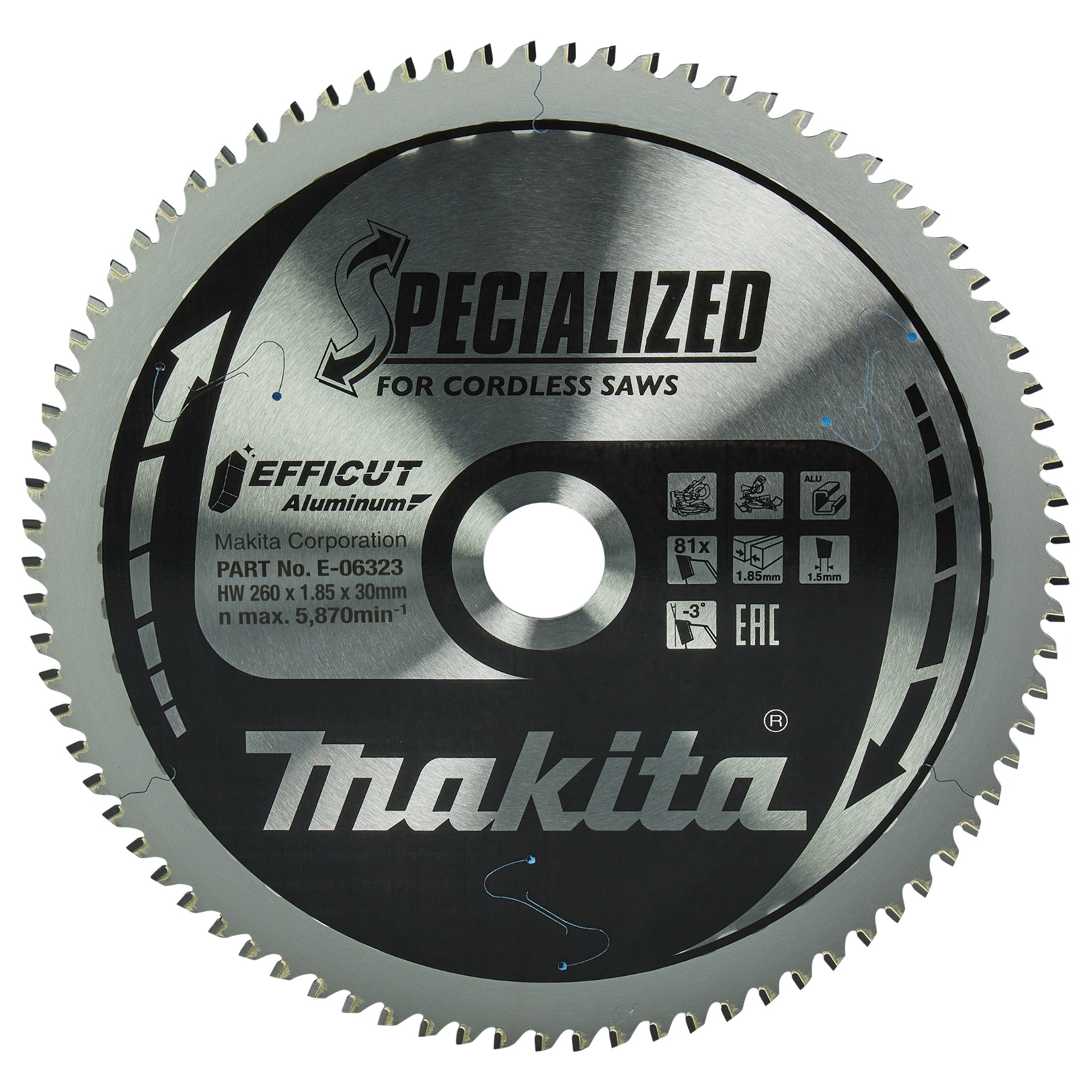 Kreissägeblatt 260x30x81Z Efficut Aluminium