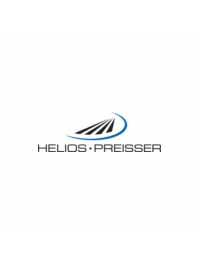 HELIOS-PREISSER Logo – das Logo zeigt oberhalb des Schriftzugs eine stilisierte Grafik aus fünf schwarzen, schräg verlaufenden Linien, die von einem blauen Bogen halbkreisförmig umgeben sind. Darunter steht der Markenname „HELIOS·PREISSER