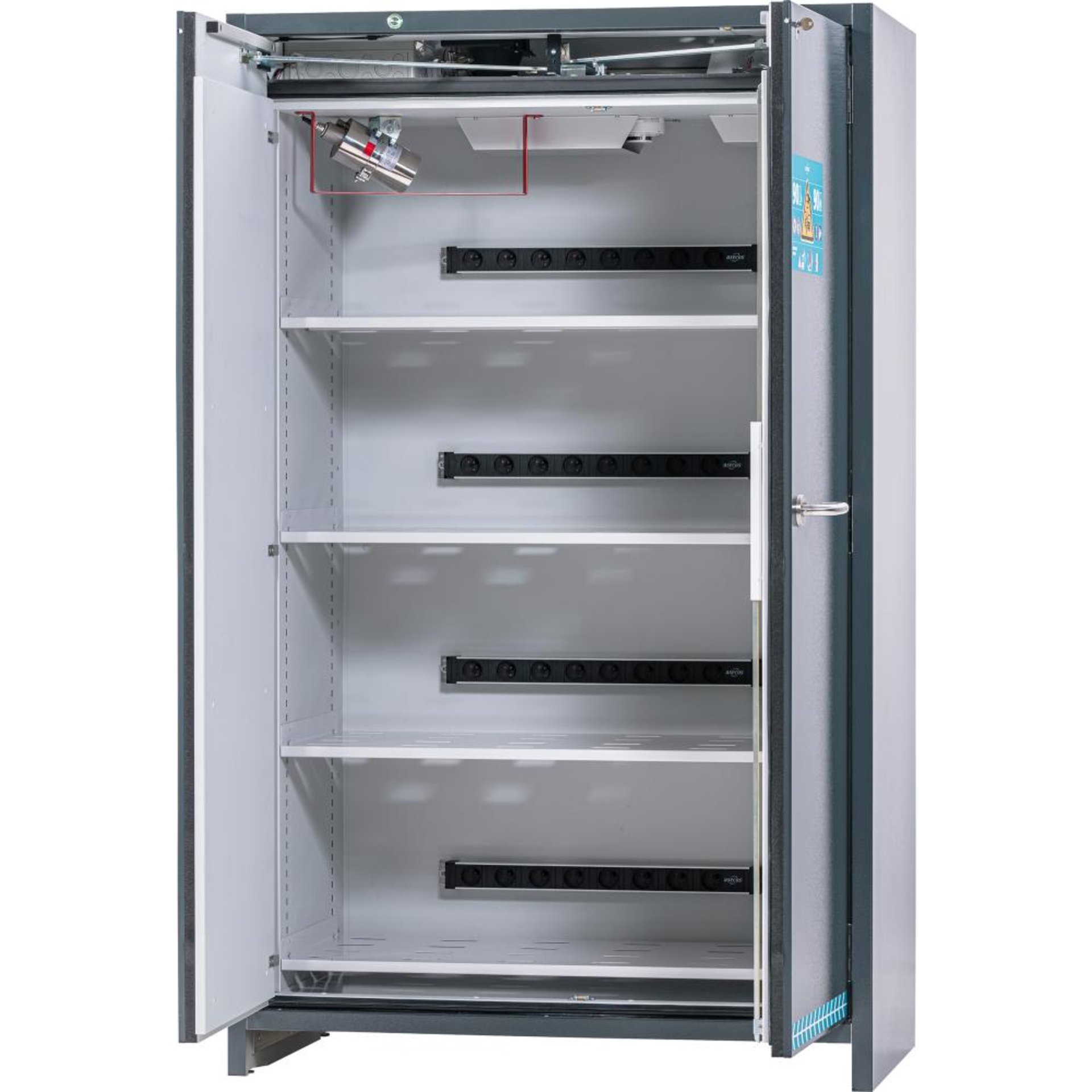 Sicherheitsschrank ION-ULTRA-90 RAL 7016 4x Steckdosenleiste 1x Bodenauffangwanne