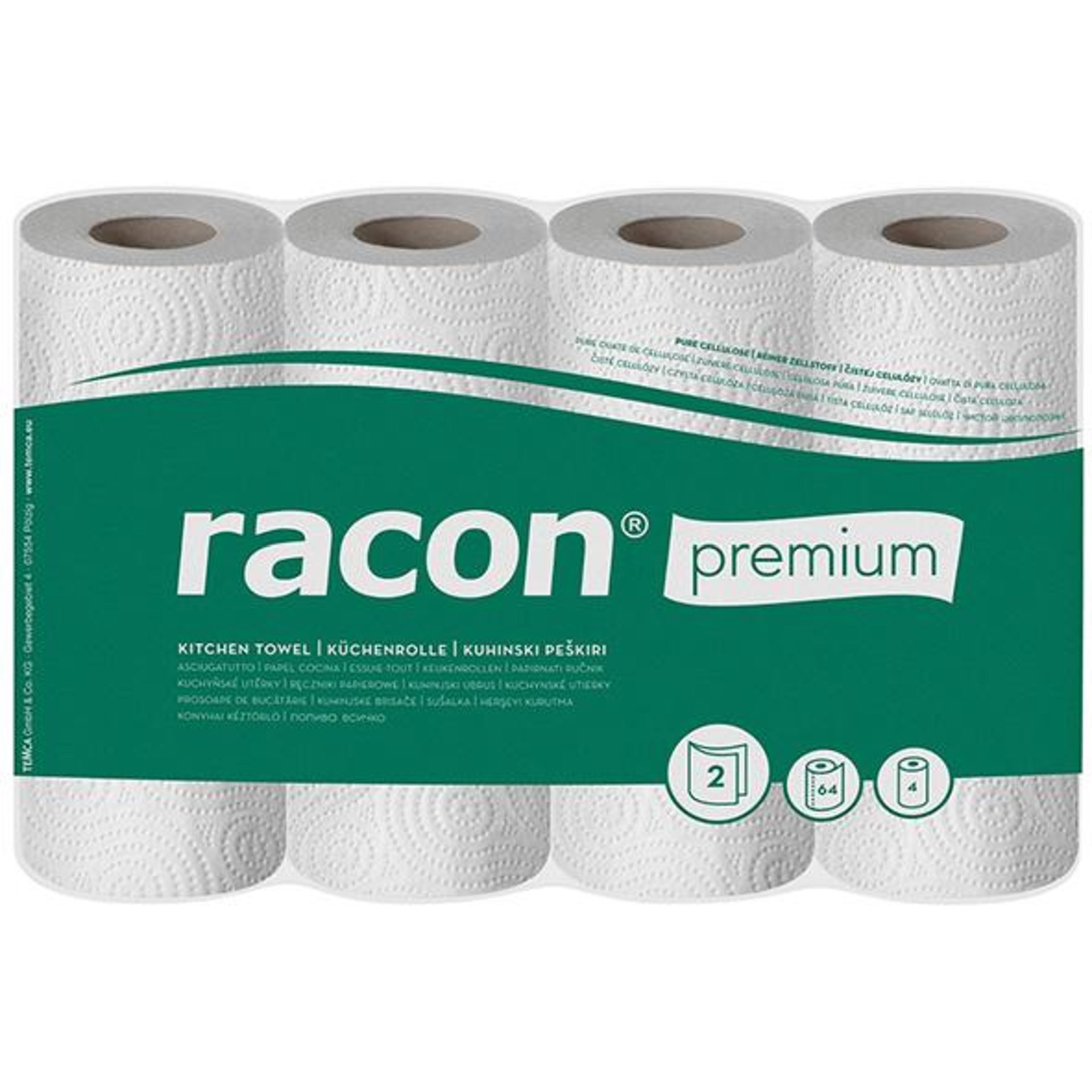 Küchenrolle racon PremiumK-2 B220xL250mm weiß 2-lagig, perforiert 4 Rl./PAK