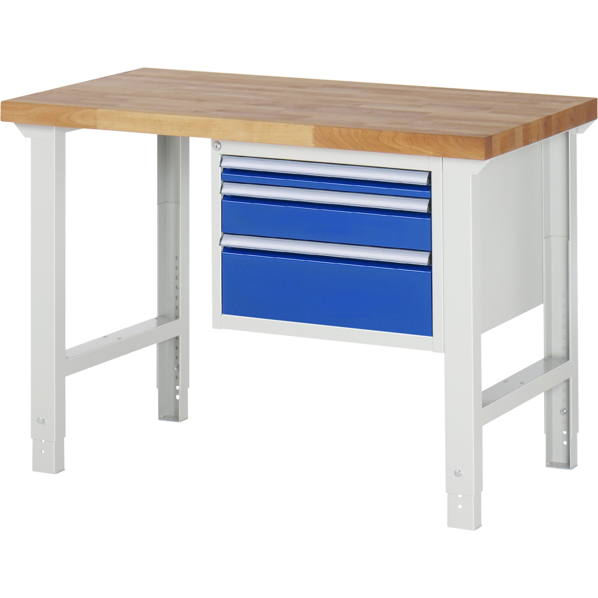 Werkbank höhenverstellbar 7126A1, B1250xT700xH790-1140mm, 3xSchublade-VA