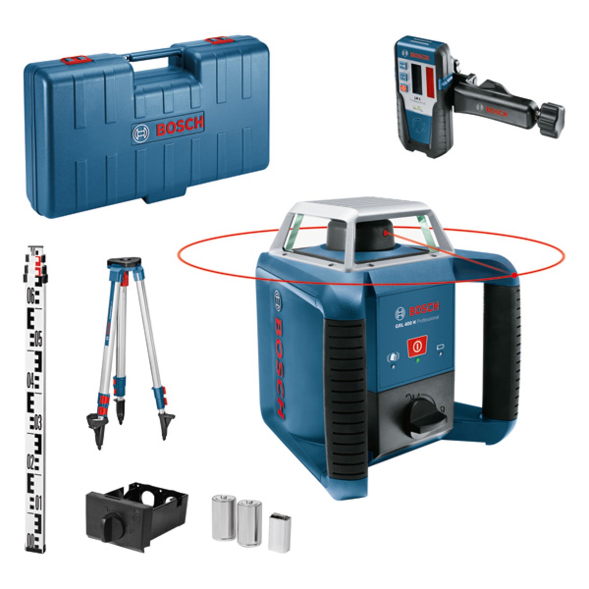 Rotationslaser GRL 400 H, 2x LR20 1,5V, 1x 9 V-Blockbatterie in Handwerkerkoffer