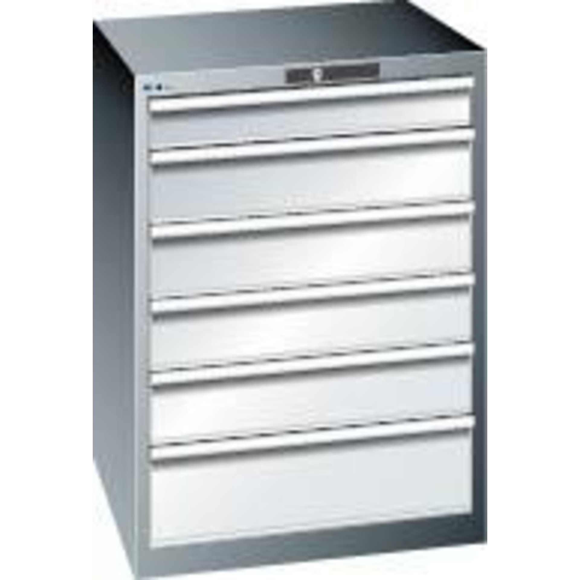 Schubladenschrank 36x36E B717xT725xH1000mm RAL 5012 6 Schubladen 75kg LISTA