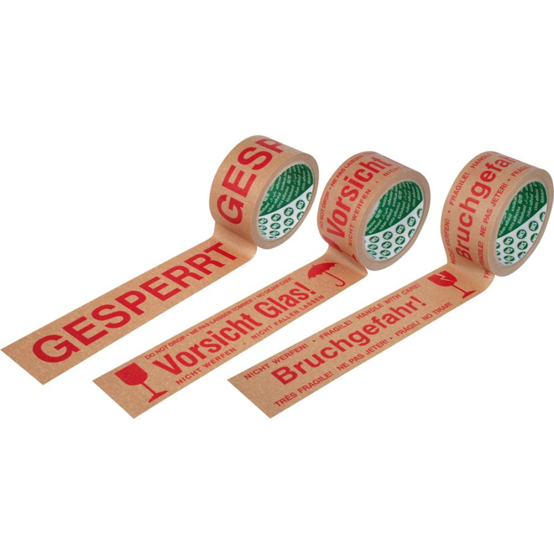 Papier-Warnband "Vorsicht Glas", "Bruchgefahr" und "Gesperrt"