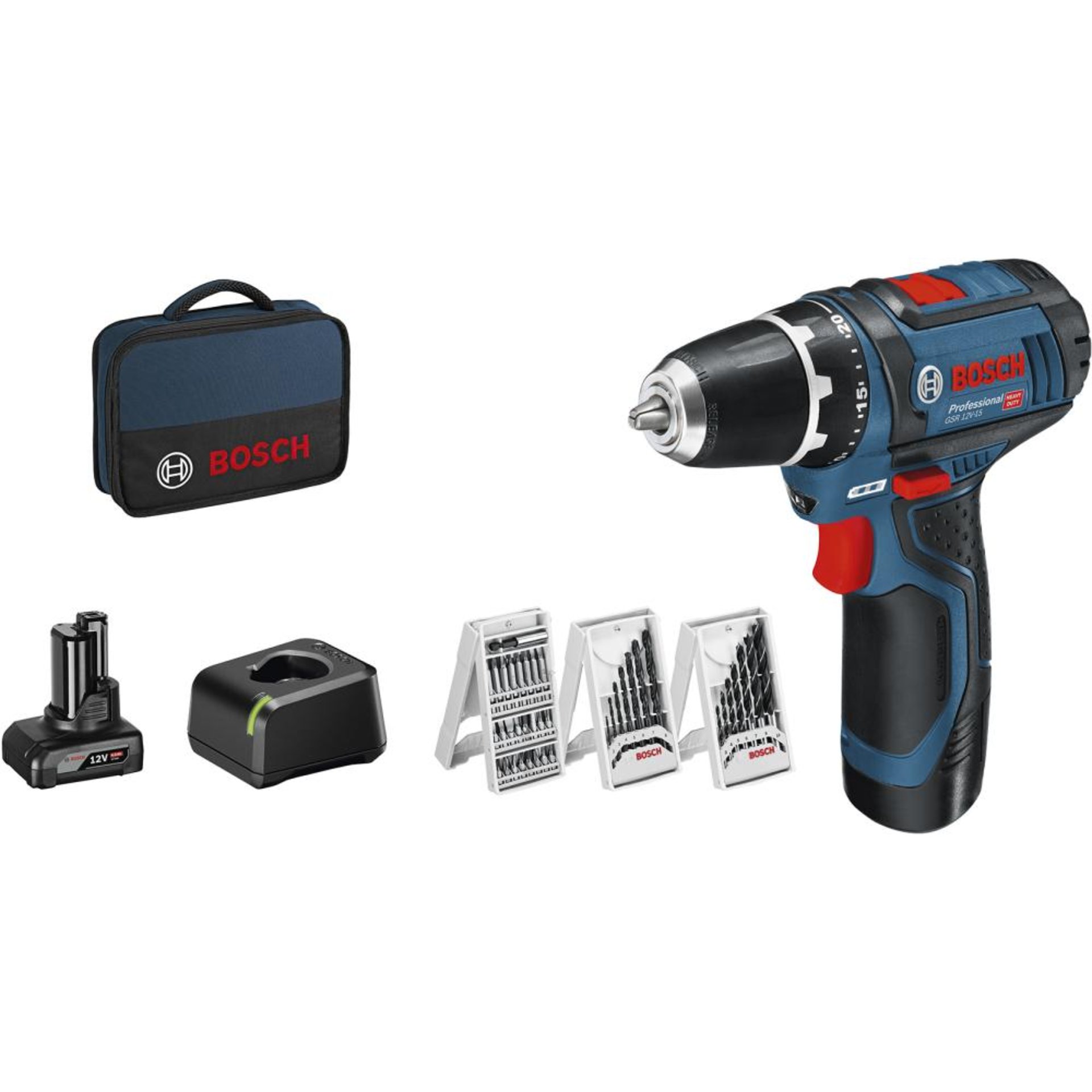 Akku Bohrschrauber m Zub GSR 12V-2-Li Bosch je 1x2,0/4,0 Ah Ladegerät GAL1220 Tasche