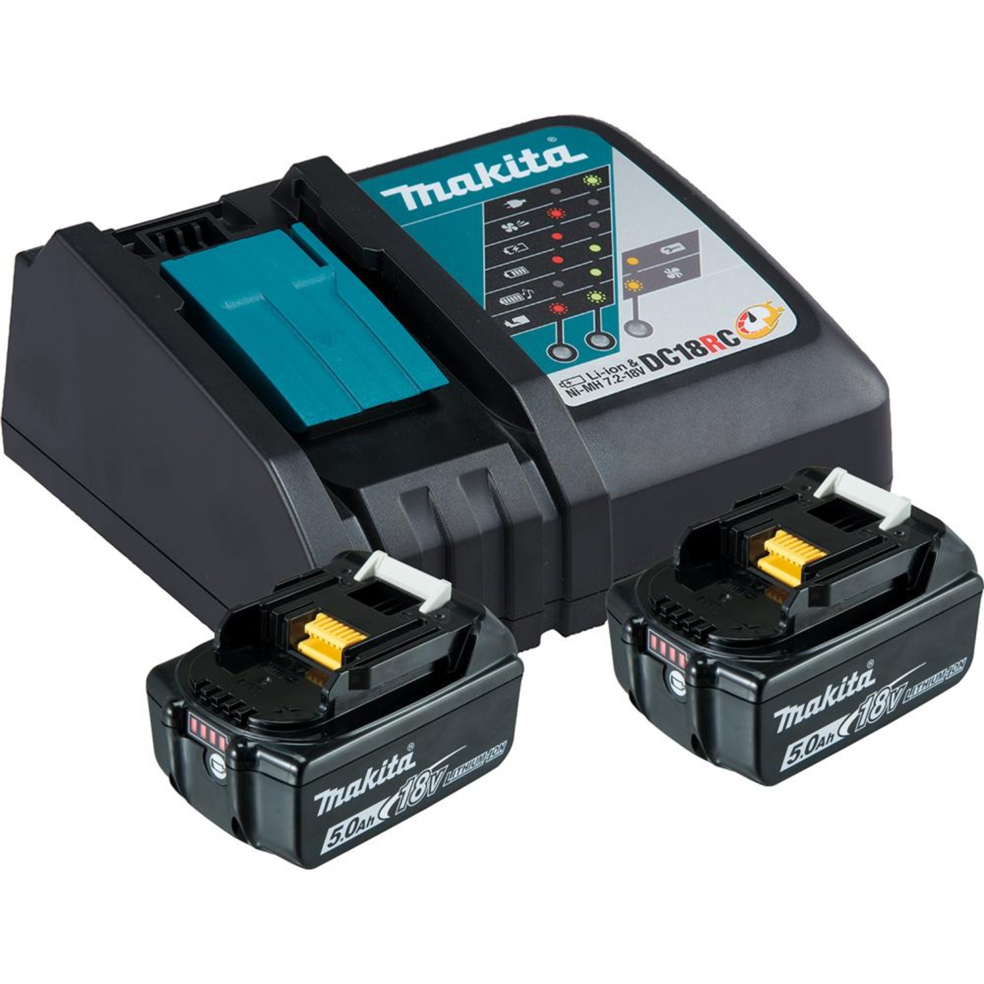 Power Source Kit 18,0 V 5,0 Ah Makita 2x18,0V 5,0 Ah Ladegerät DC18RC Karton