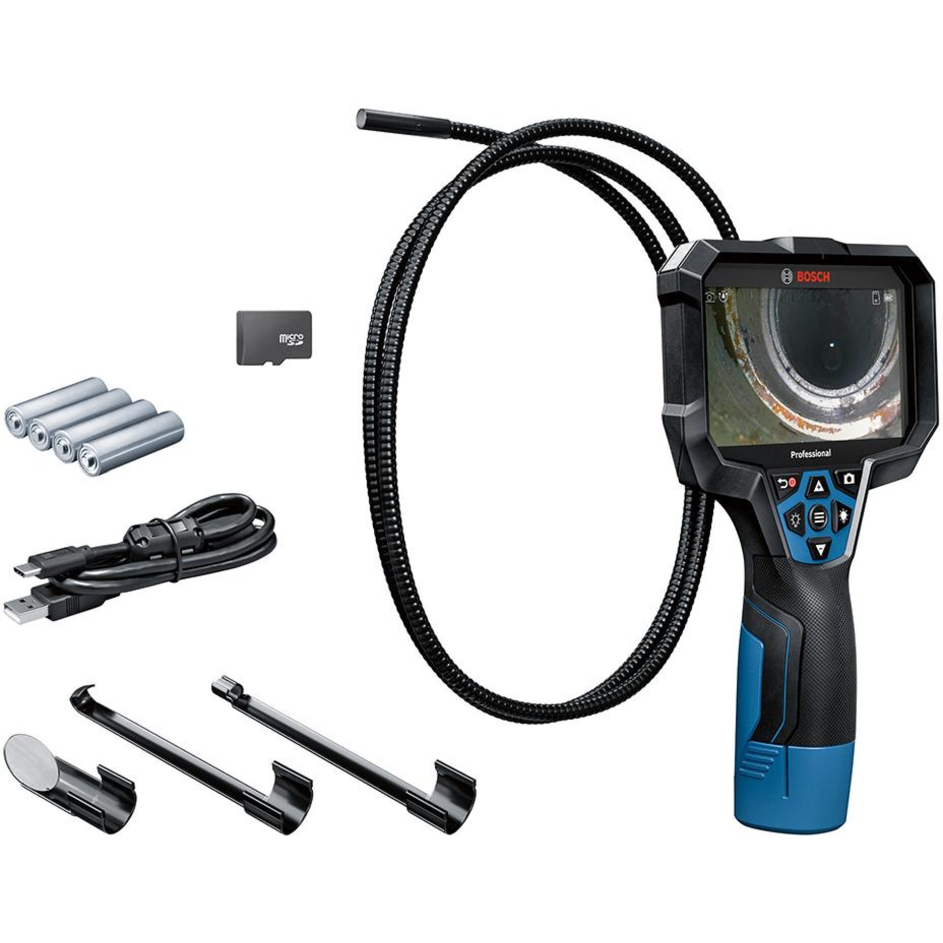 Akku-Inspektionskamera GIC 12V-5-27 C Bosch 4 x 1.5 V-LR6-Batterie Akku-Adapter, Karton