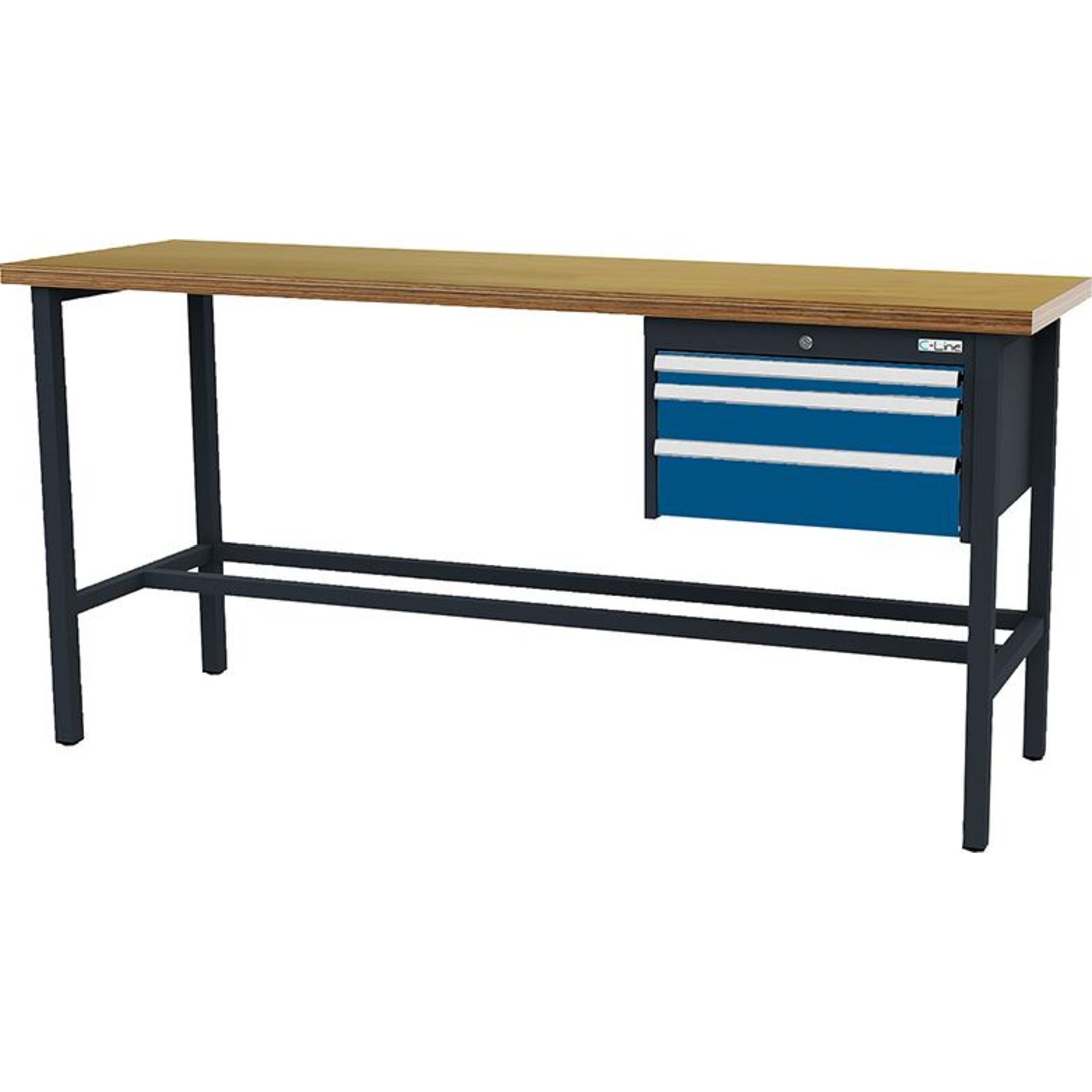 Arbeitstisch mit 3 Schubladen B2000xT600xH960 mm RAL 7016/5010 Buche MP