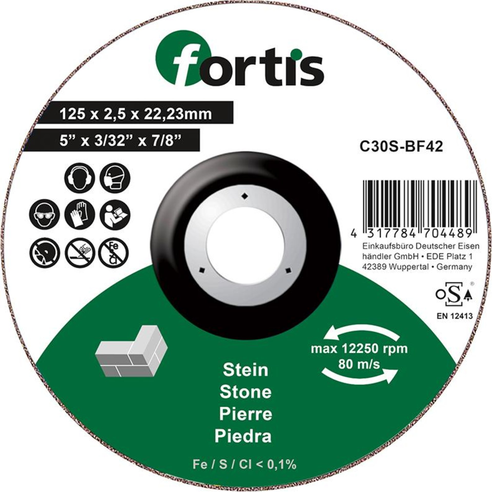 Trennscheibe Stein 125 x 2,5mm gekr. FORTIS