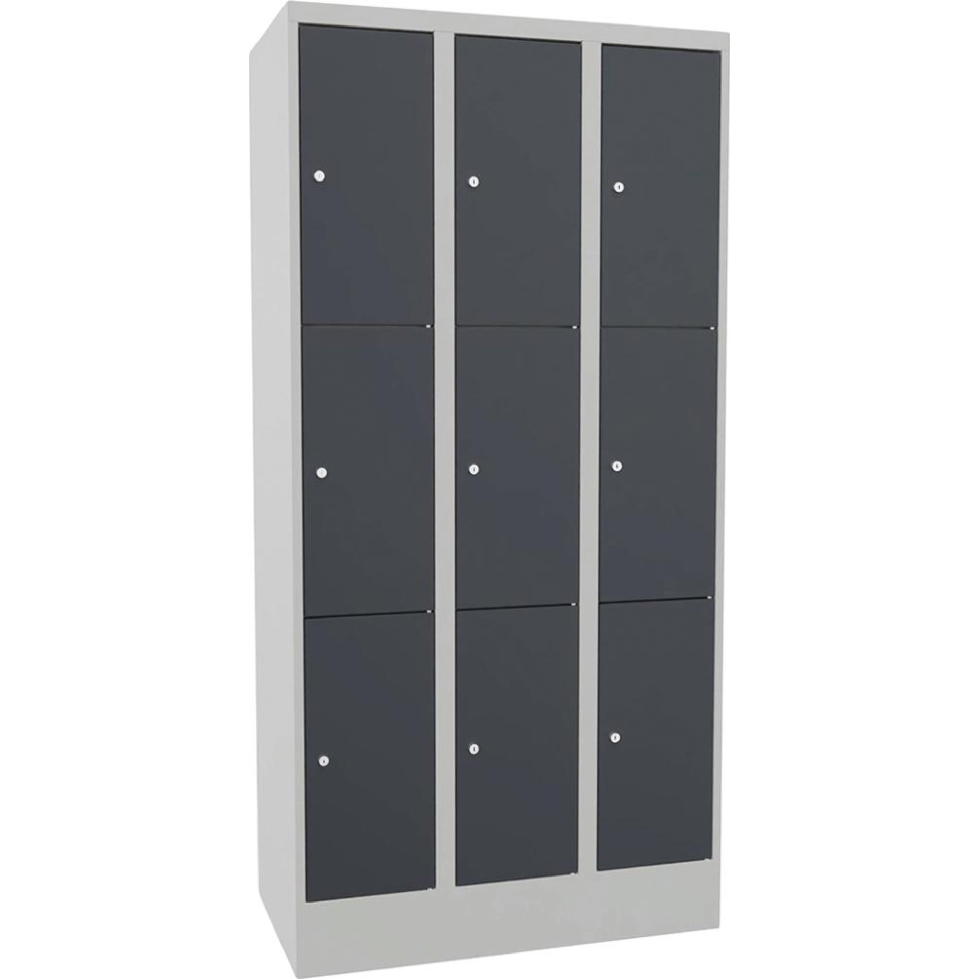 Schließfachsch. 3 Fächer 3 Reihen, 300mm auf Sockel RAL 7035/7016 B900xT500xH1850mm