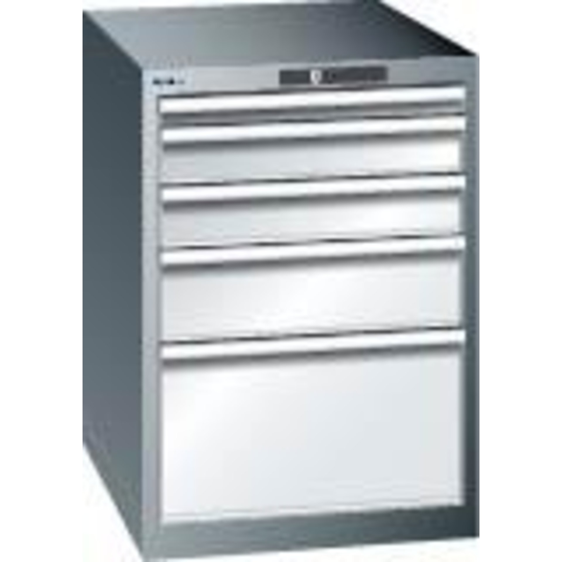 Schubladenschrank 27x36E B564xT725xH850mm RAL 7035/5012 5 Schubladen 75kg