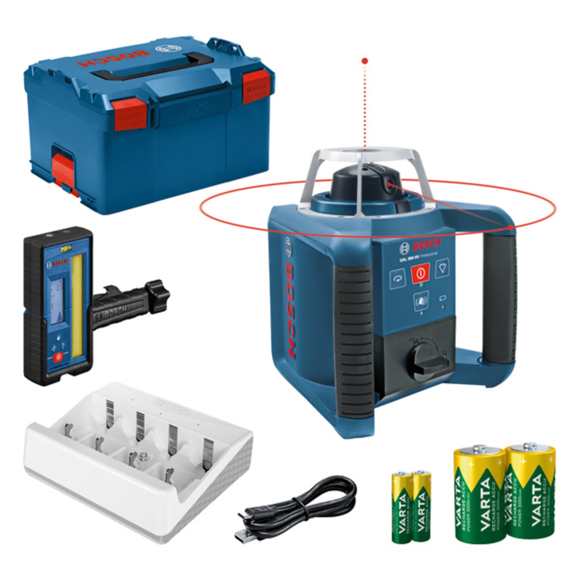Rotationslaser GRL 300 HV, 2x 1,2V HR20 VARTA, 2x 1,2V HR6 (AA) VARTA in L-BOXX