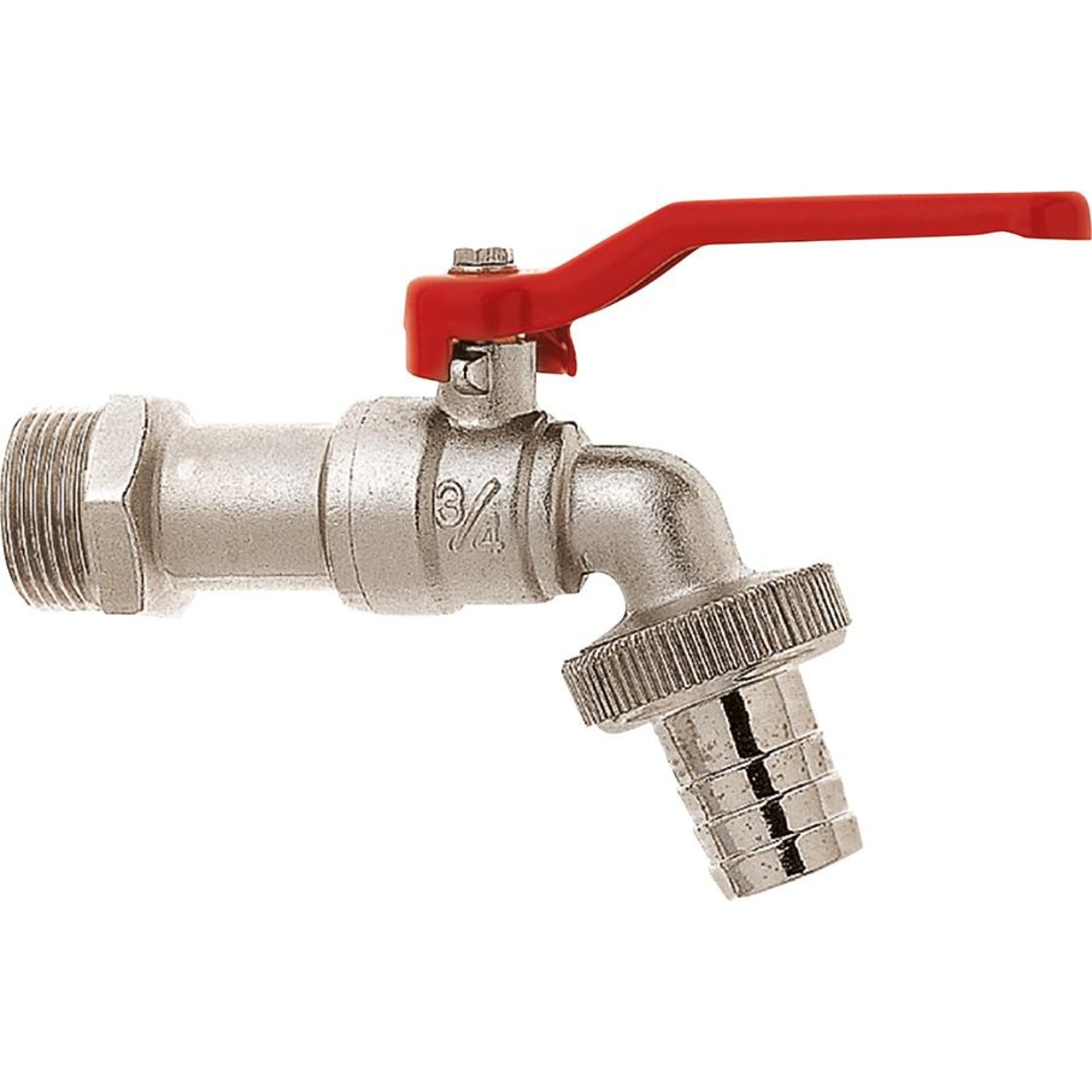 Kugelauslaufventil 3/4" - 12mm MS Ni mit rotem Griff GEKA