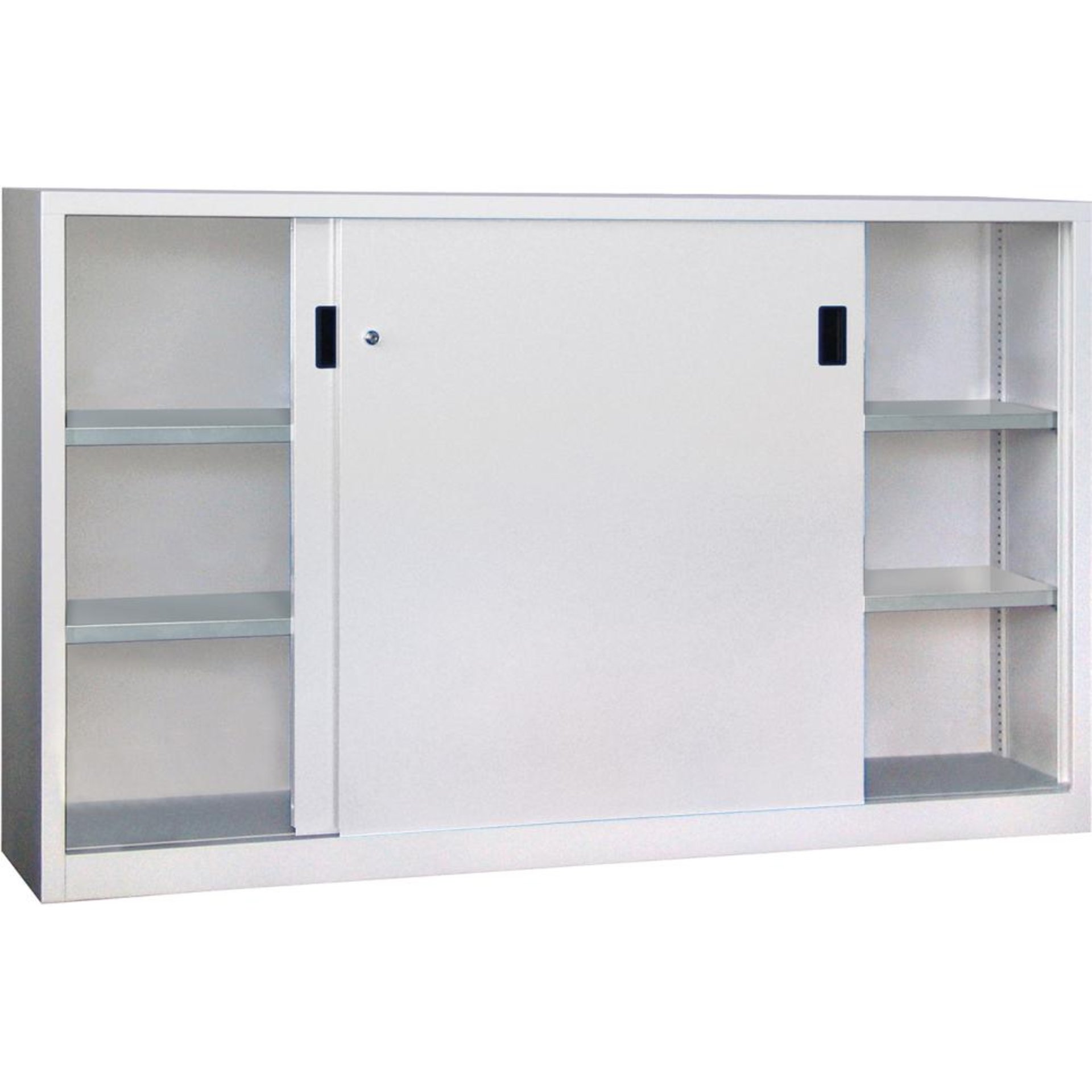 Schwerlastschrank H1200xT2000xB600 mm 4 Böden verz. Mittelwand RAL 7035 Schiebetür