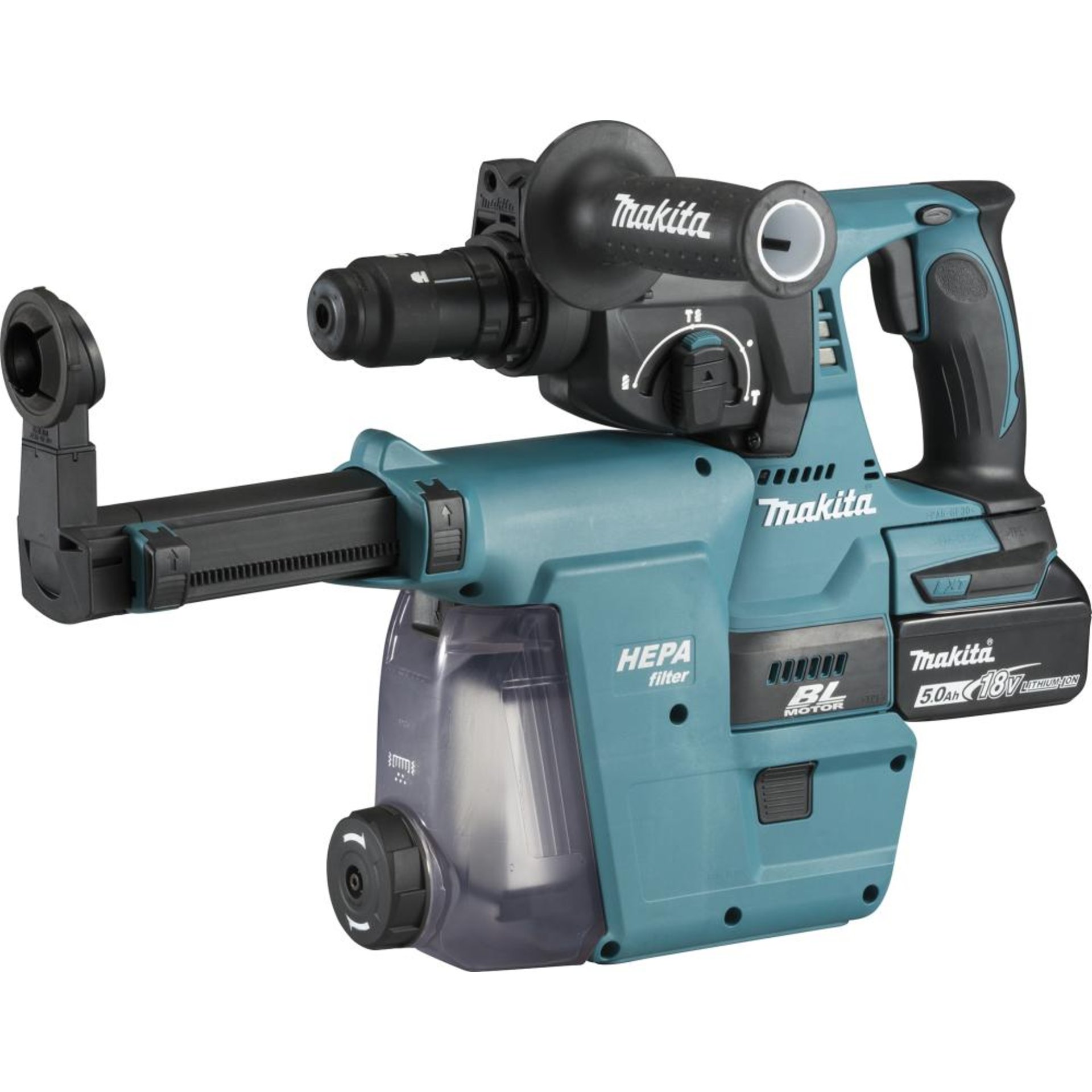 Akku-Kombihammer +Absaug.LXT DHR243RTJW Makita 2x18,0V 5,0 Ah Ladegerät DC18RC MAKPAC