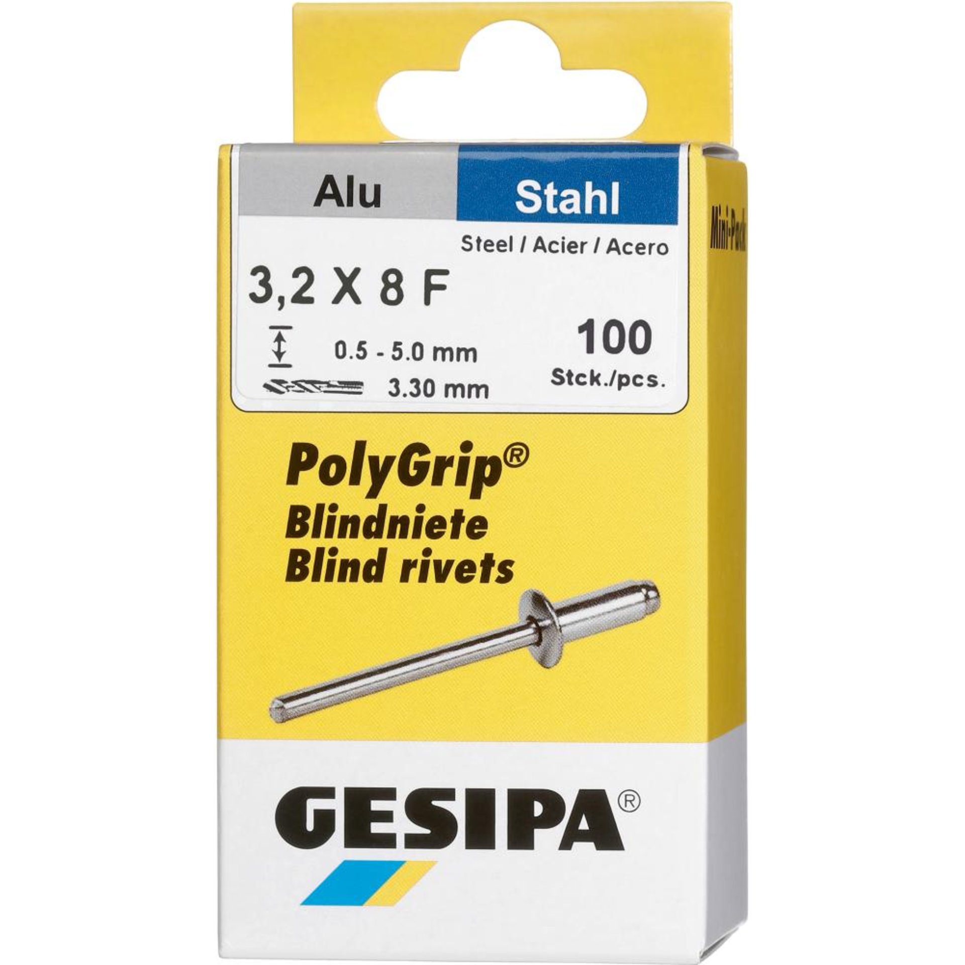 Blindniet, Mini-Pack, PolyGrip® Alu/Stahl, Flachrundkopf