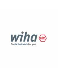 Wiha Logo – das Logo zeigt den Markennamen wiha in grauer, abgerundeter Schrift auf weißem Hintergrund. Rechts daneben befindet sich ein rotes Sechseck mit dem Schriftzug Wiha in kursiver Schrift. Unter dem Markennamen steht der Slogan: Tools that work for you.
