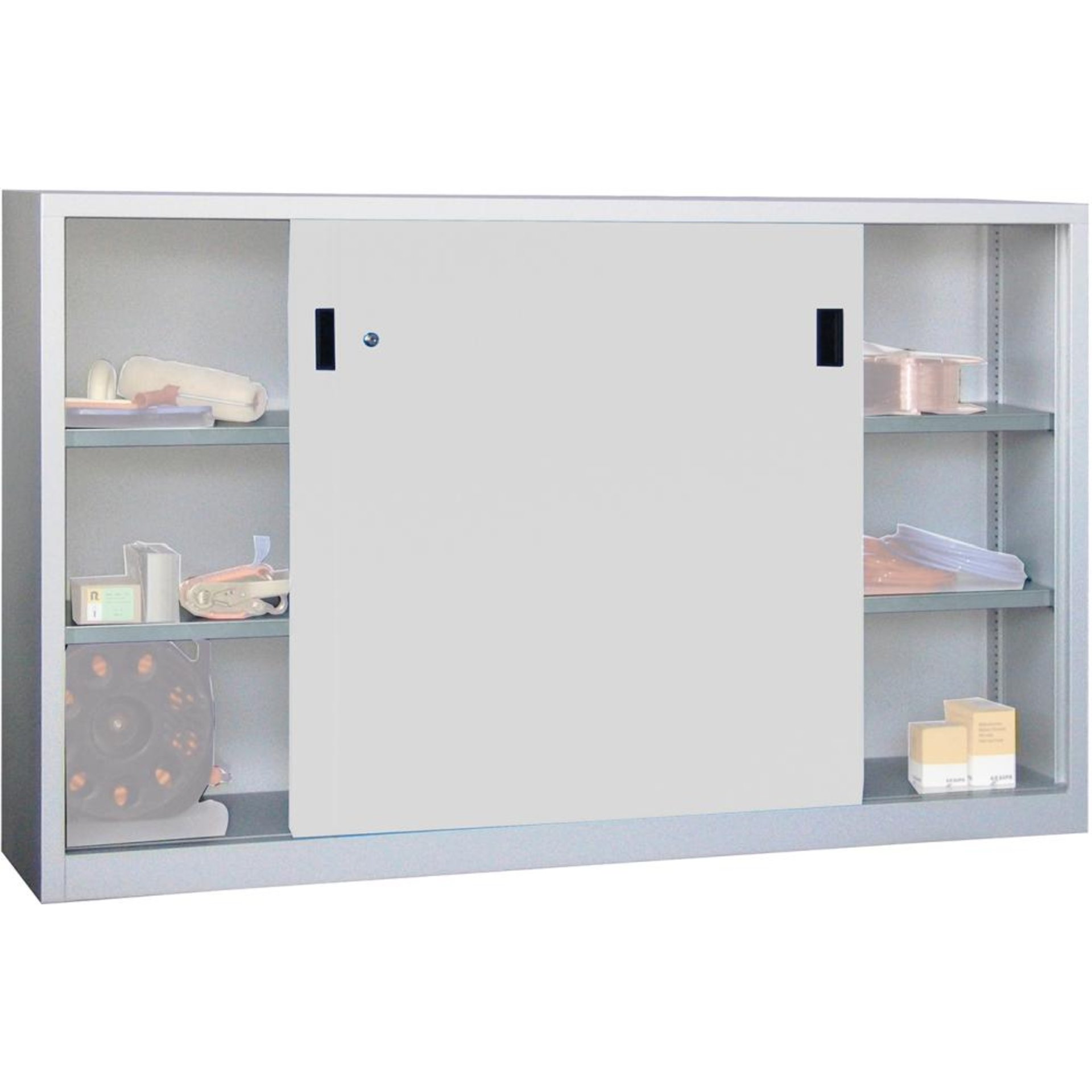 Schiebetürenschrank, Breite 2000 mm, mit Vollblechtüren und Mitteltrennwand, Böden verzinkt