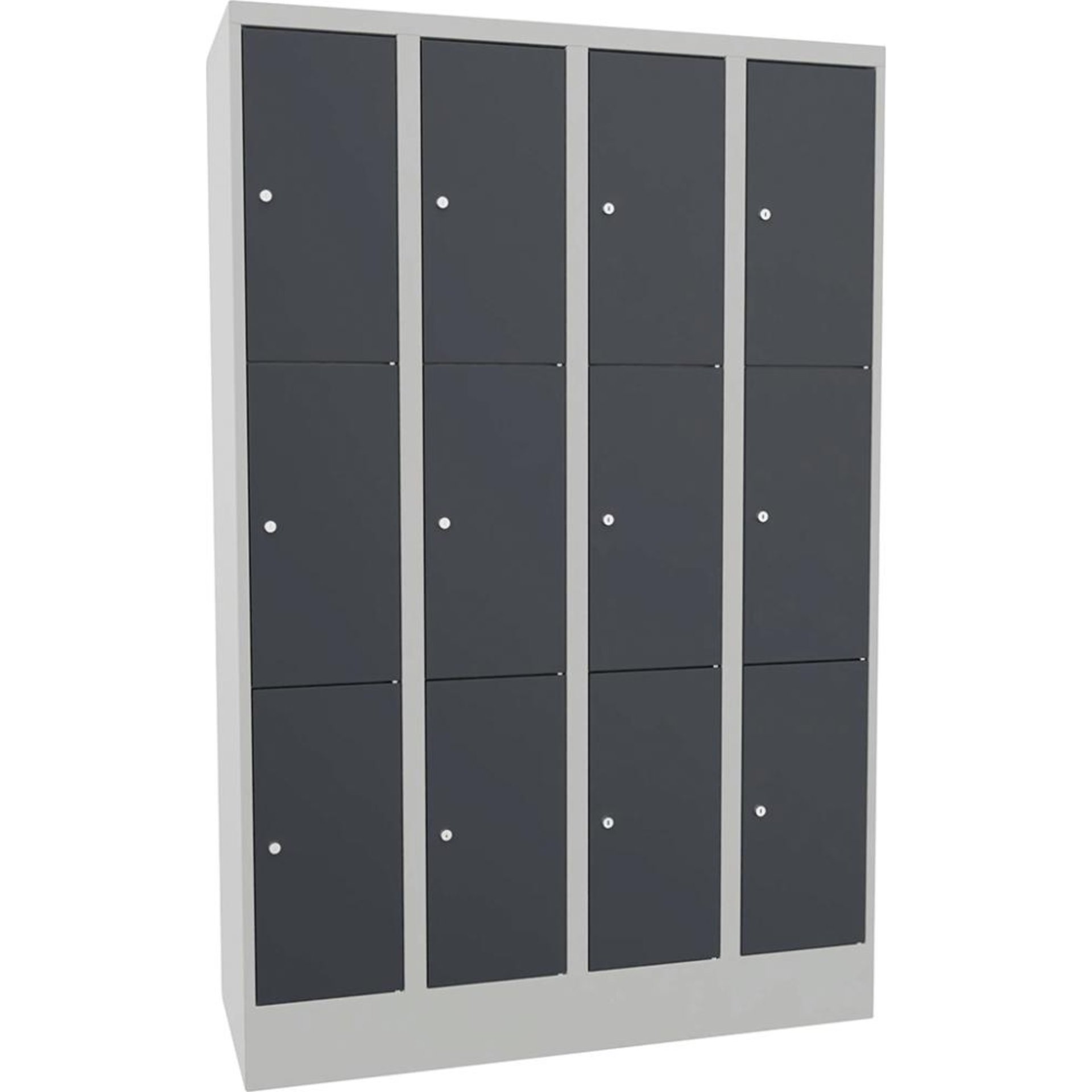 Schließfachsch. 3 Fächer 4 Reihen, 300mm auf Sockel RAL 7035/7016 B1200xT500xH1850mm